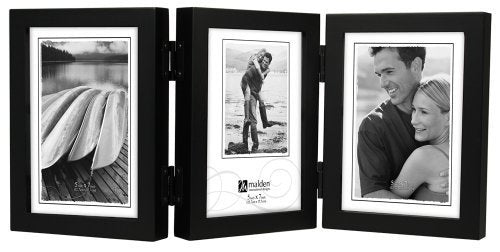 Malden International Designs Classic Vertical Black Wood Picture Frame - Holds Three 5x7 Photos | Wall Decor for Living Room, Bedroom & Office