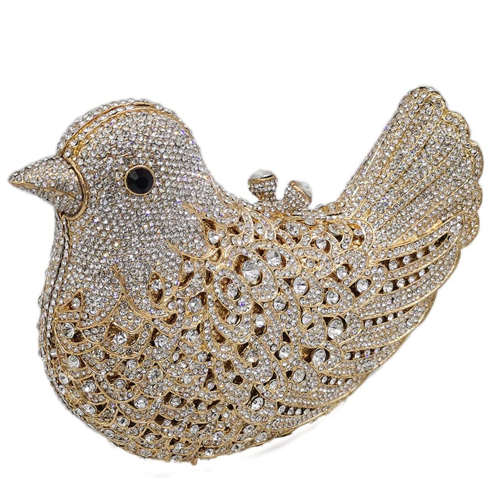 FGG Crystal Rhinestone Bird Clutch Bag for Women - Elegant Wedding Evening Purse, Pigeon Design Party Handbag | Perfect for Bridal Showers, Prom Nights & Special Occasions