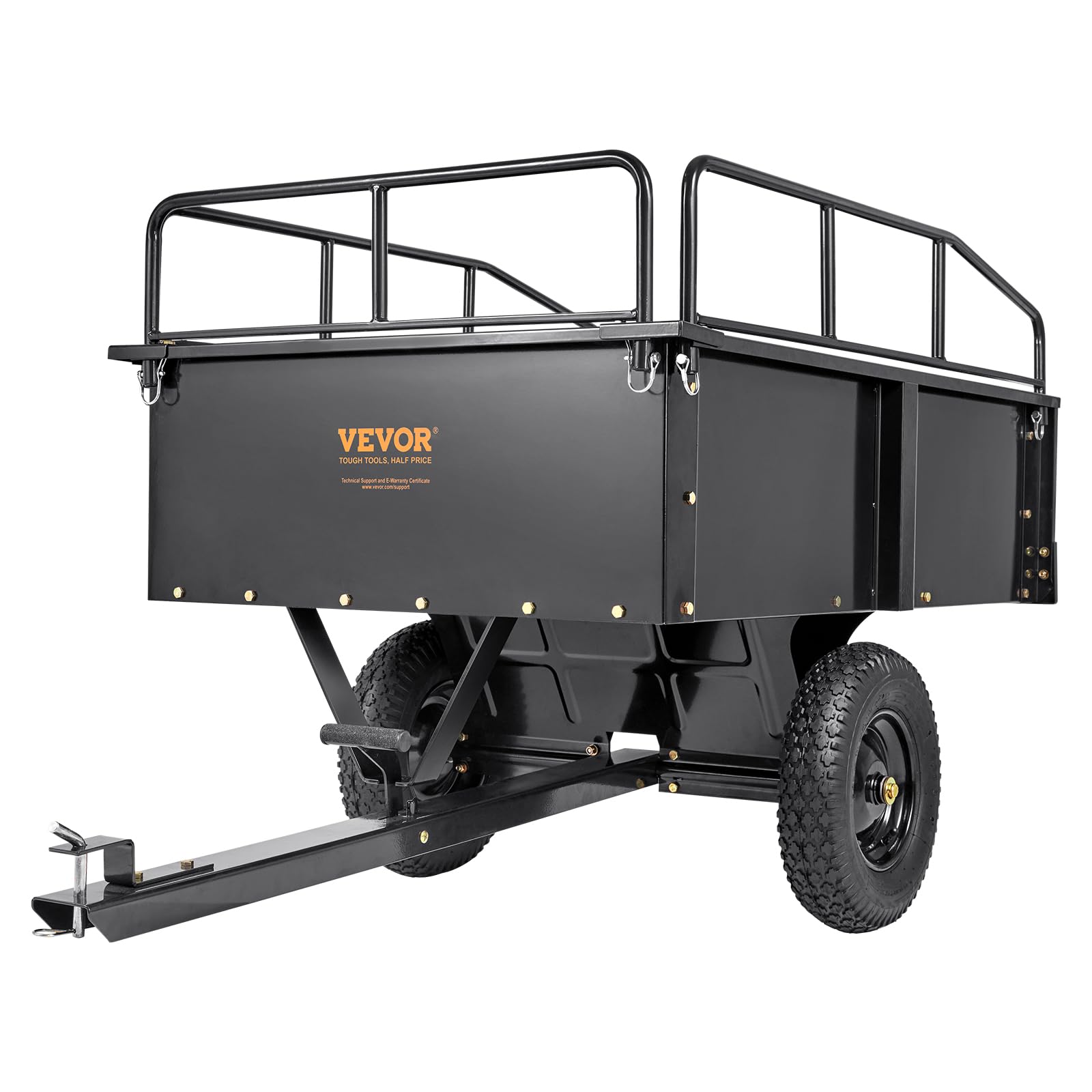 VEVOR Heavy Duty ATV Trailer - 750 lb Capacity Steel Dump Cart with Removable Sides, 15 Cubic Feet Utility Garden Trailer for Lawn Mower, Tractor, Farm & Landscaping Use