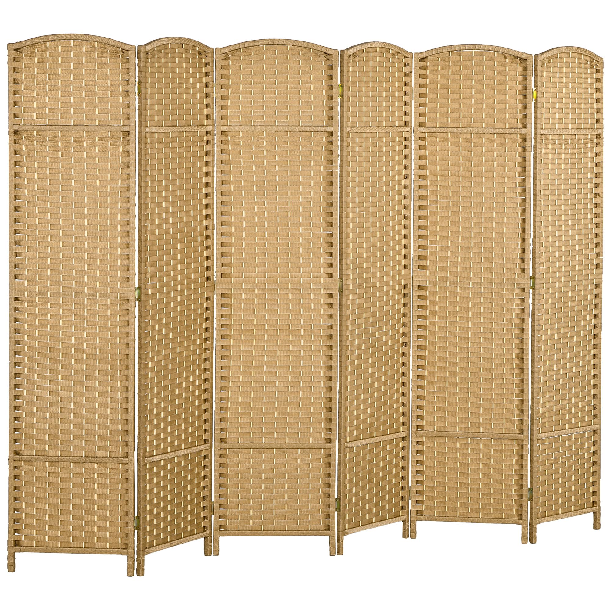 HOMCOM 6 Panel Folding Room Divider Privacy Screen - 5.6 Feet Tall Freestanding Partition Wall for Home Office, Bedroom, Living Room - Natural Wood Finish for Space Separation & Decoration