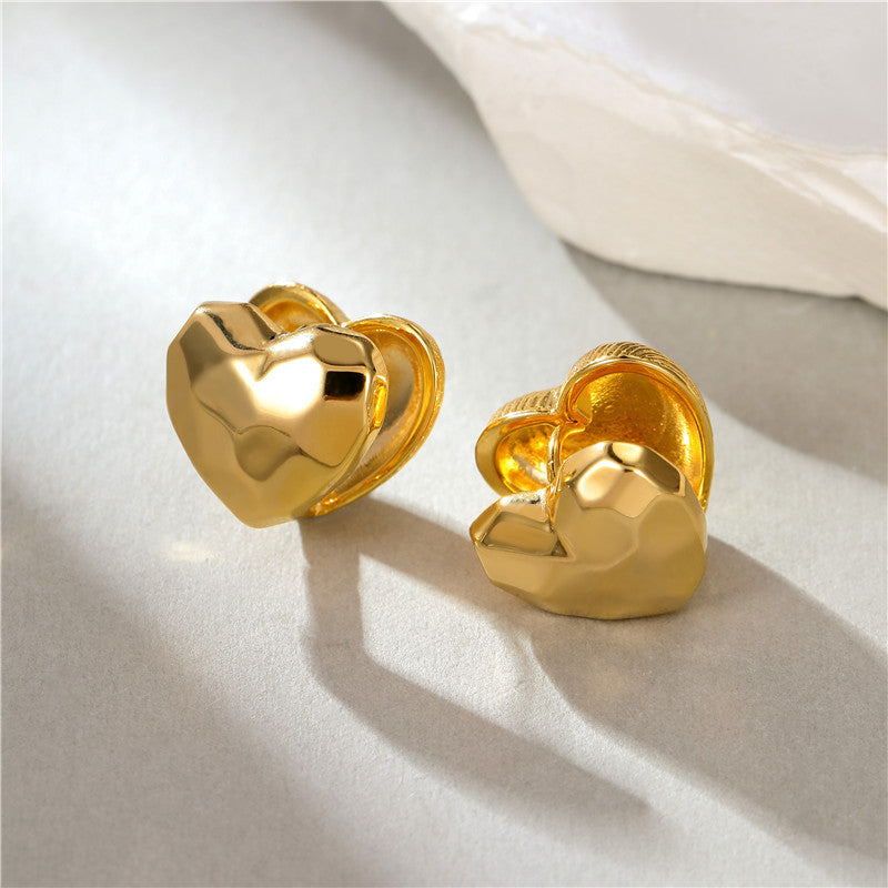 Two Way Crinkled Heart Hoop Earrings Clip On - Gold & Silver Fashion Jewelry for Women | Perfect for Valentine's Day, Date Night & Special Occasions
