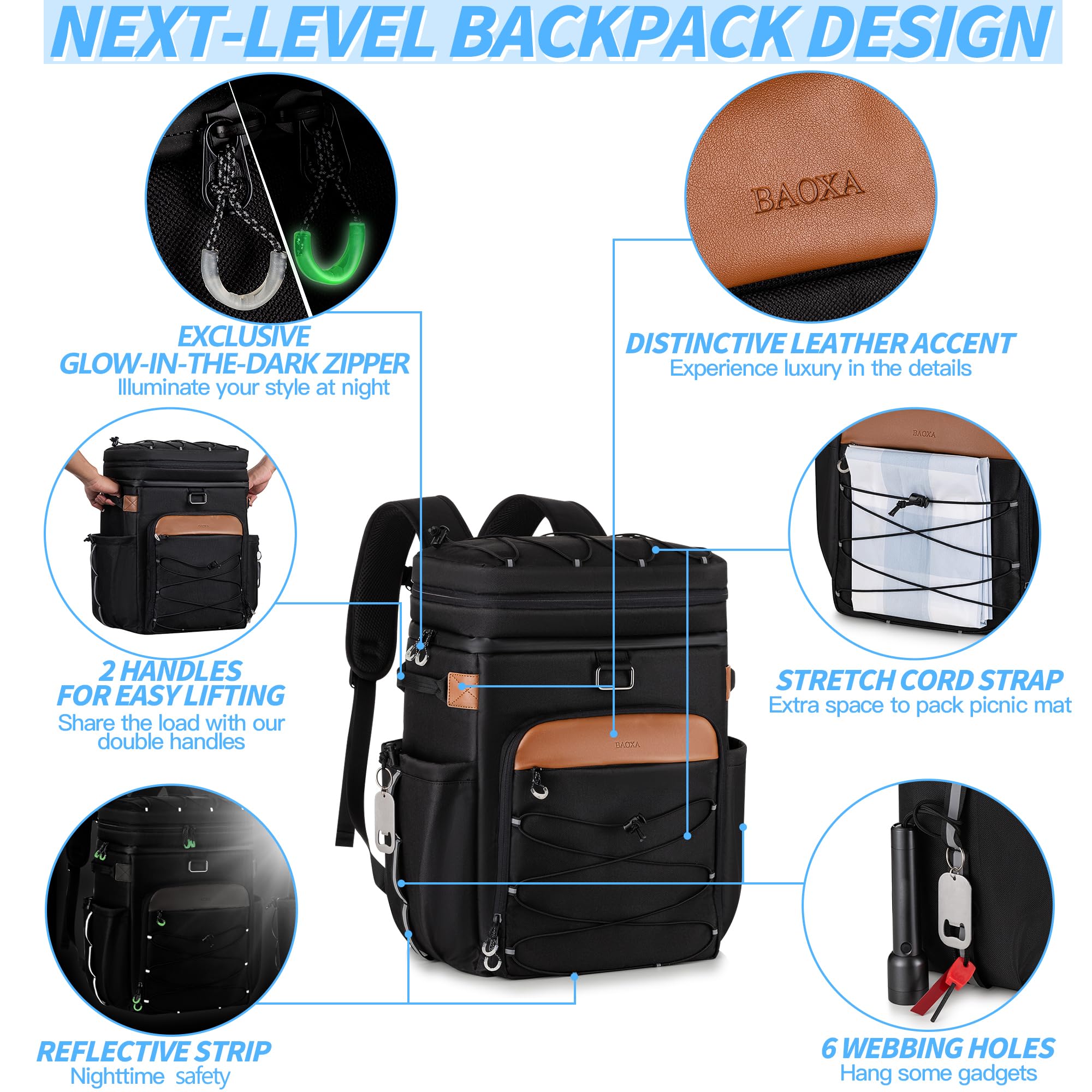 Insulated Cooler Backpack with Waterproof Cover - 42 Can Capacity, Leak-Proof Large Soft Cooler Bag for Camping, Picnics, Beach Trips & Outdoor Adventures | Portable Ice Chest Backpack for Hiking, Tailgating & Travel