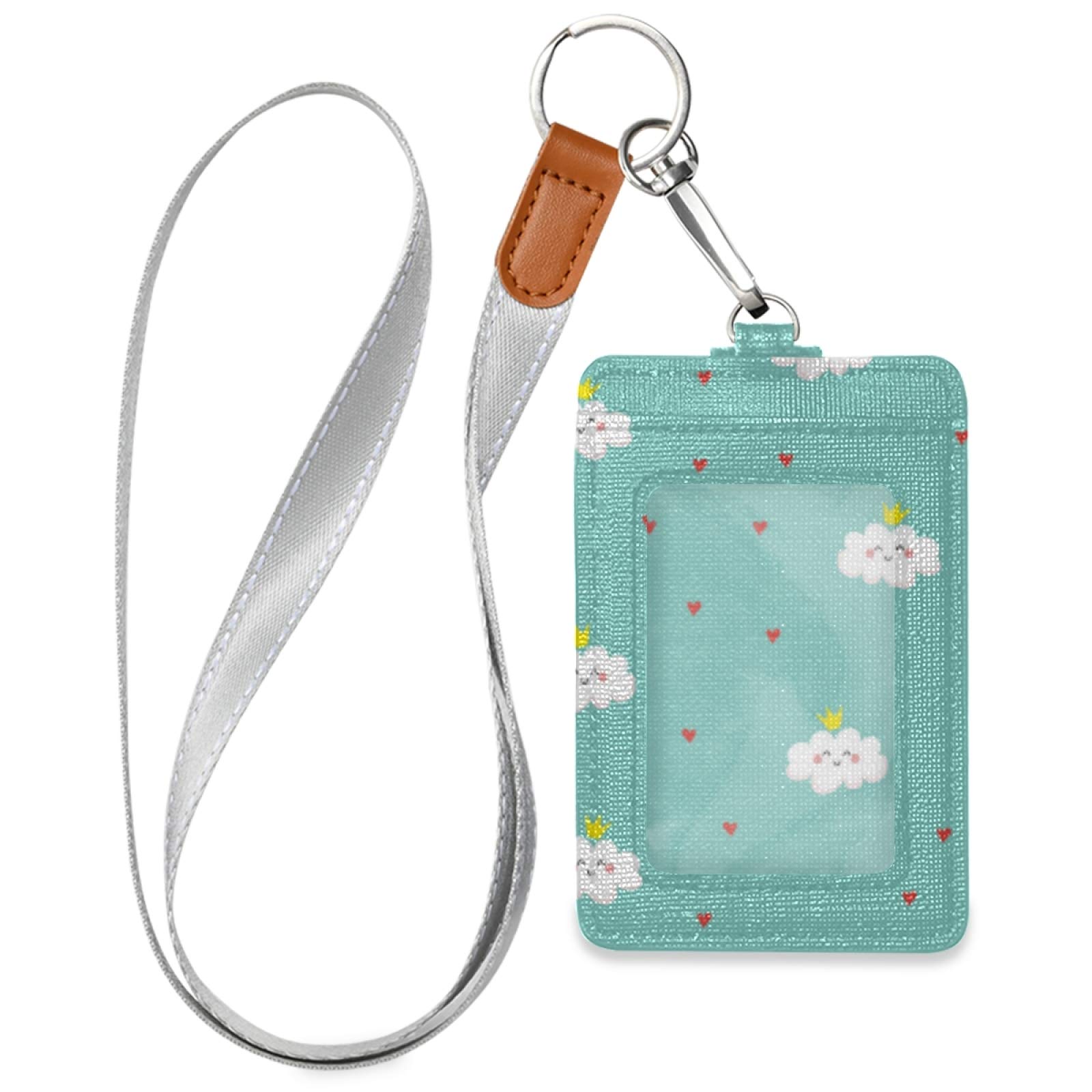 Vertical Leather ID Badge Holder with Lanyard for Office & School Staff