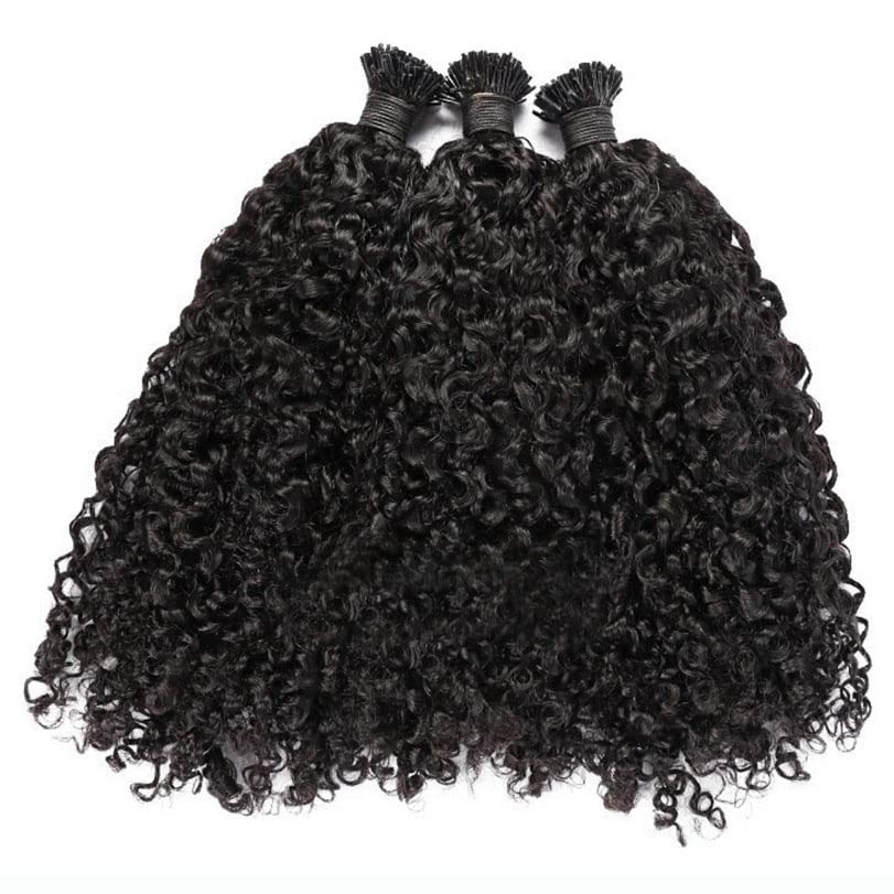Premium 100 Strand Brazilian Human Hair Extensions - Sassy Curly I-Tip Keratin Fusion Microlinks (28 Inch, Color #4) for Women - Perfect for Weddings, Parties & Everyday Glamour
