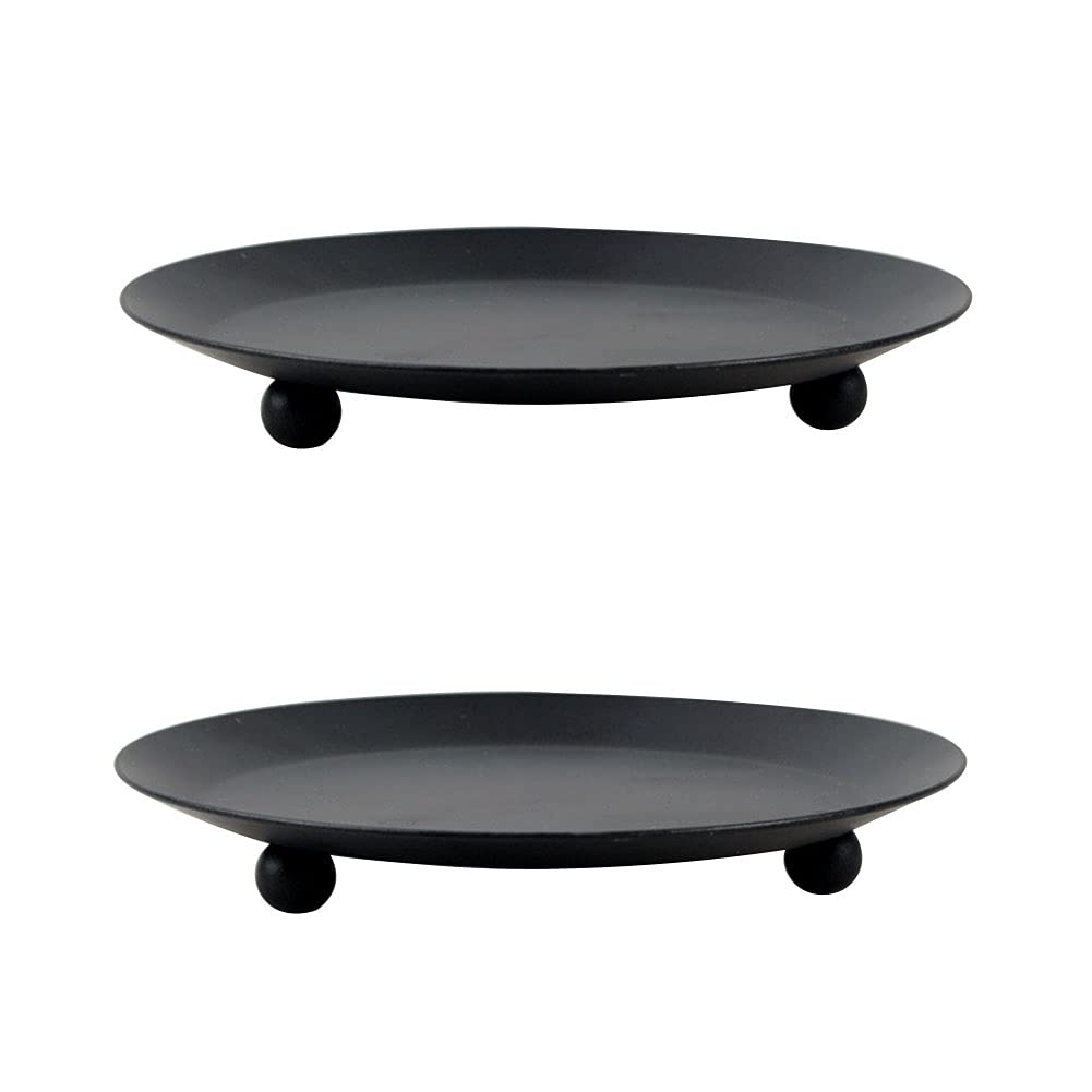 Wwxuanke 2-Pack Black Iron Plate Candle Holders - Modern Decorative Pillar Candle Tray for Aromatherapy, Weddings, Home Decor & Table Centerpieces