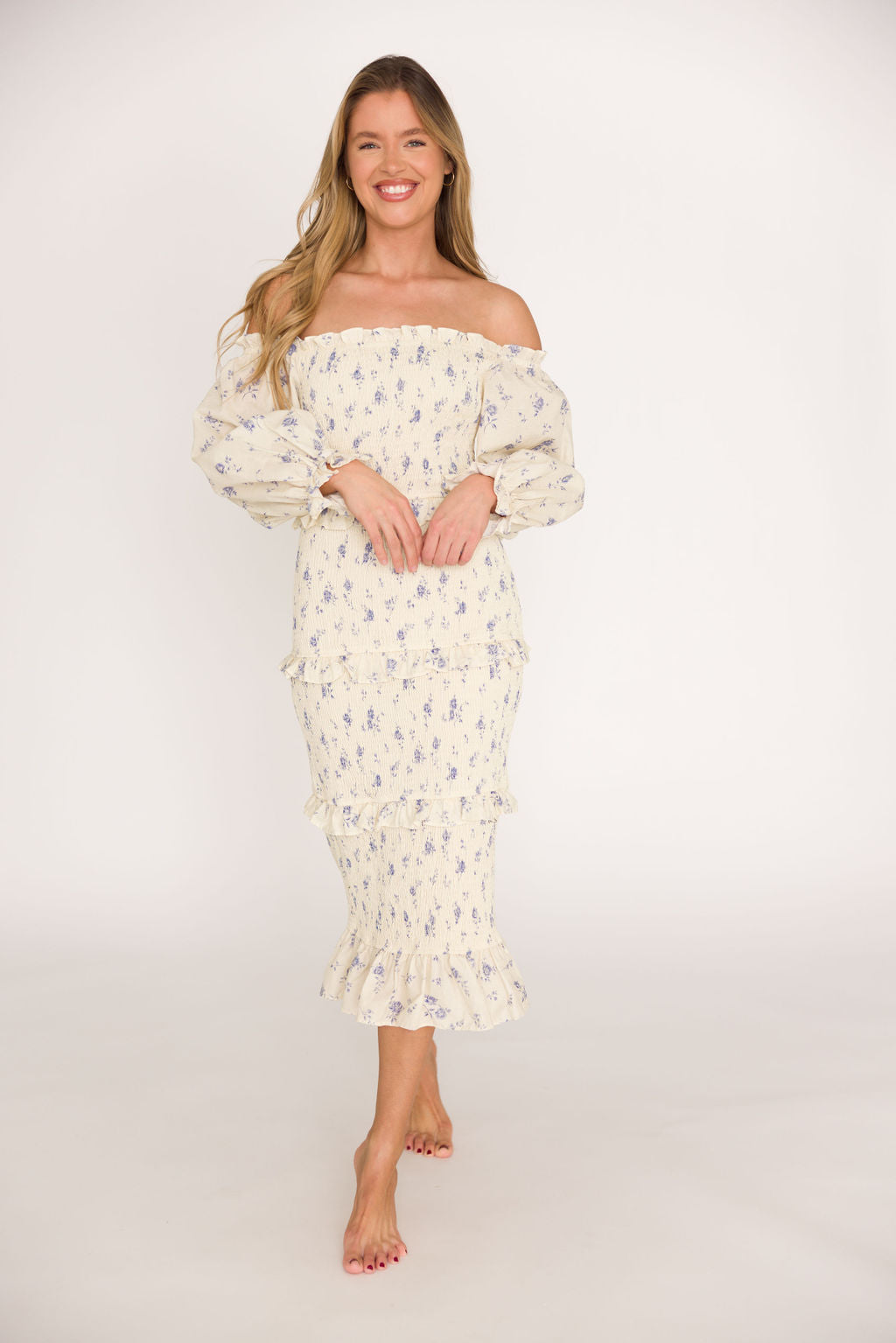 Chloe Maternity Midi Dress - Blue Flowy Bump-Friendly Dress for Pregnancy | Perfect for Baby Showers, Maternity Photos & Special Occasions