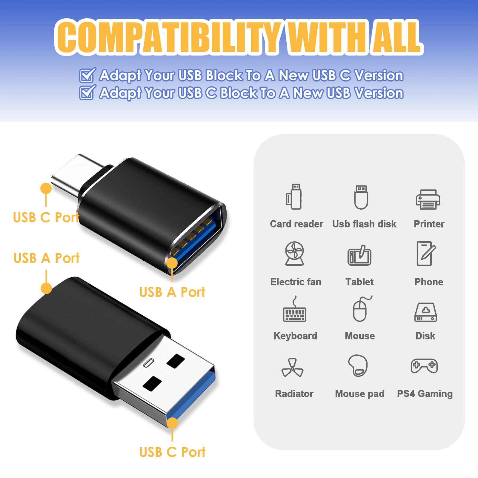 6 Pack USB C to USB Adapter Set - 3Pcs USB C Male to USB 3.0 Female & 3Pcs USB C Female to USB A Male - High Speed Data Transfer & Charging Converter for iPhone, iPad, MacBook, Samsung, PC, Laptop - Perfect for Home, Office & Travel Use