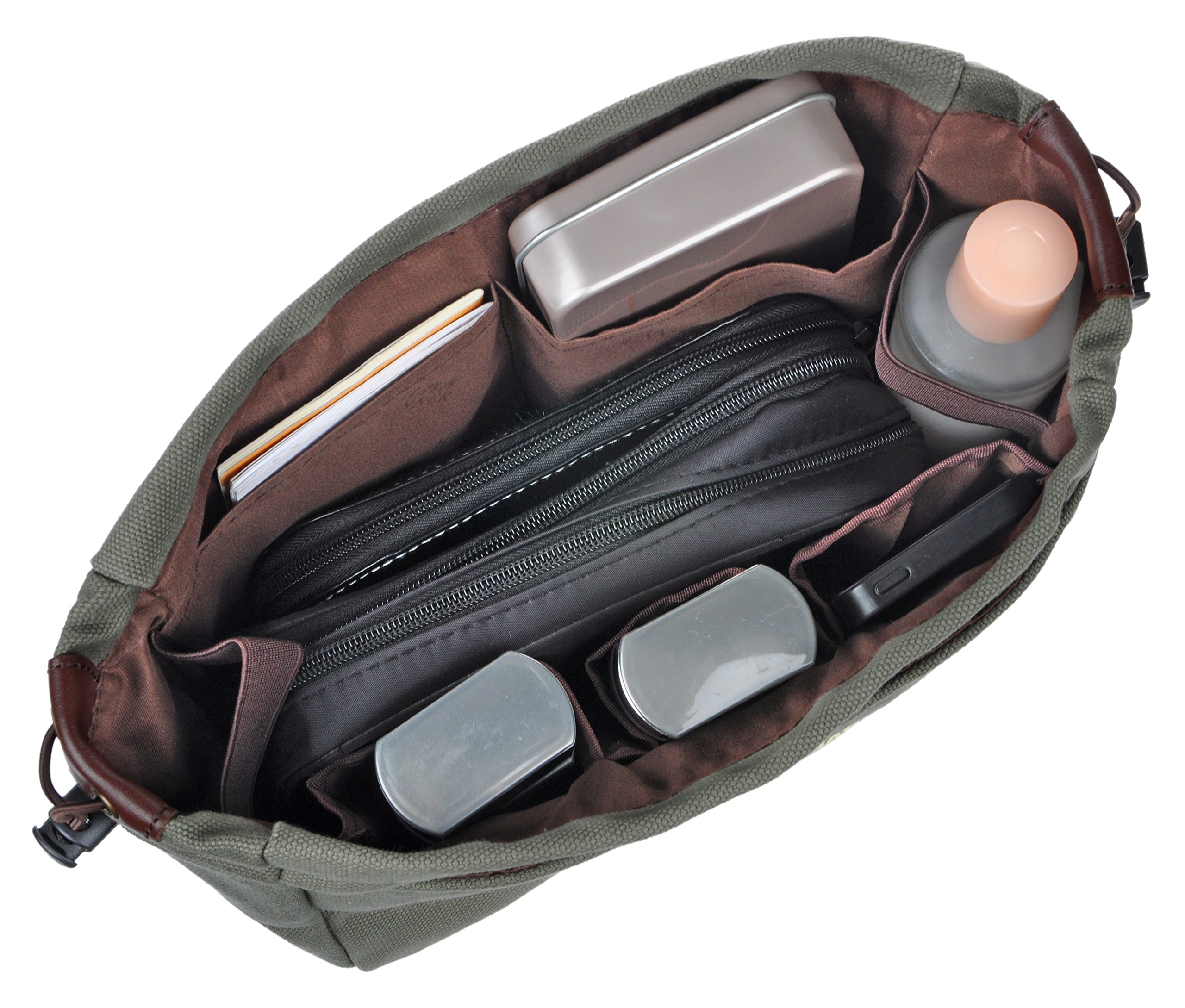 Vercord Canvas Handbag Organizers - Sturdy Purse Insert Organizer with 10 Pockets (Army Green, Small) | Perfect for Travel, Work & Daily Use to Keep Essentials Organized