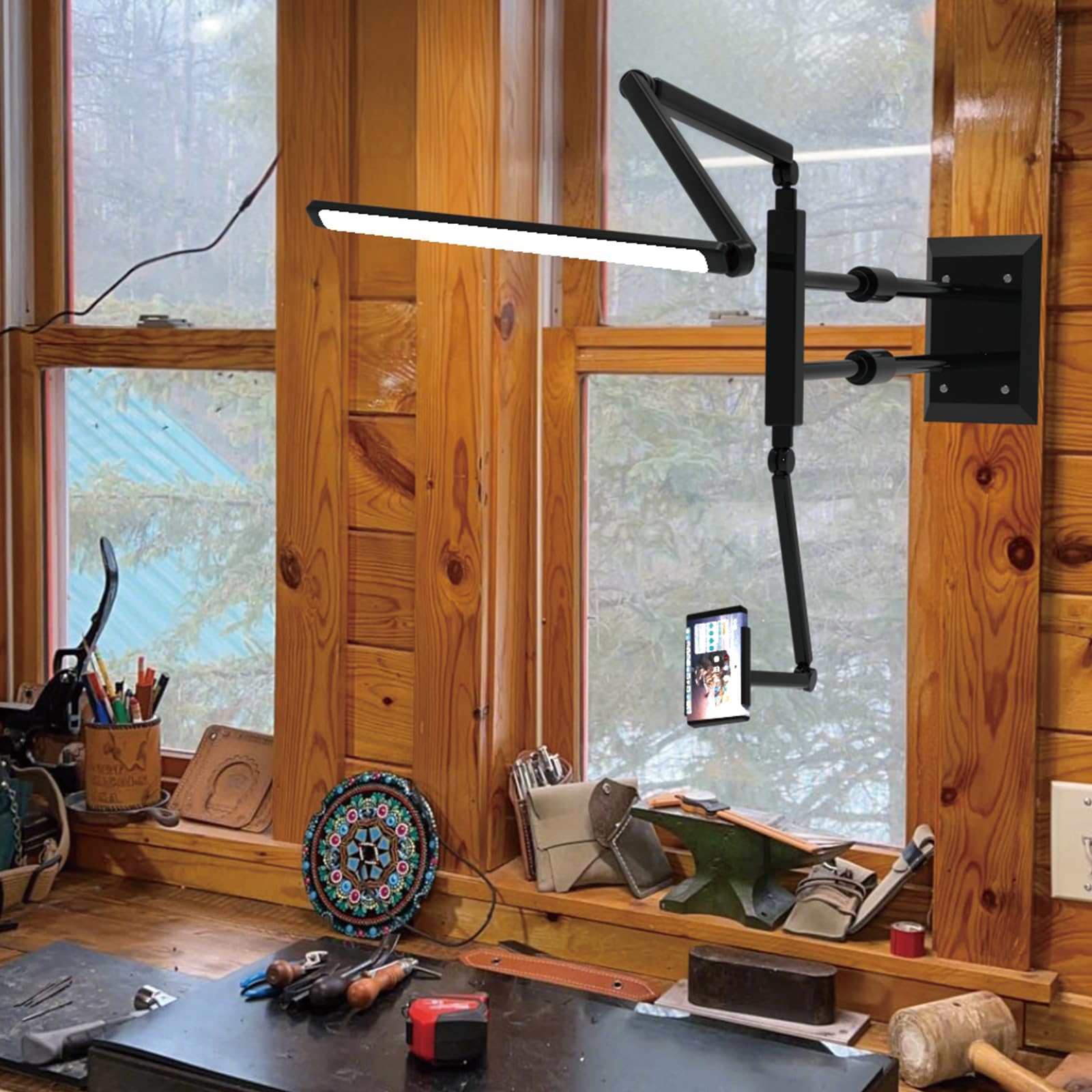 Professional Tattoo Artist Light - 360° Adjustable Swing Arm with Remote Control, 5 Color Temperatures & Stepless Dimming, Ceiling Mounted (Requires Hole Punch Installation) - Perfect for Tattoo Studios, Home Bedroom, Study Room & Live Streaming Setup