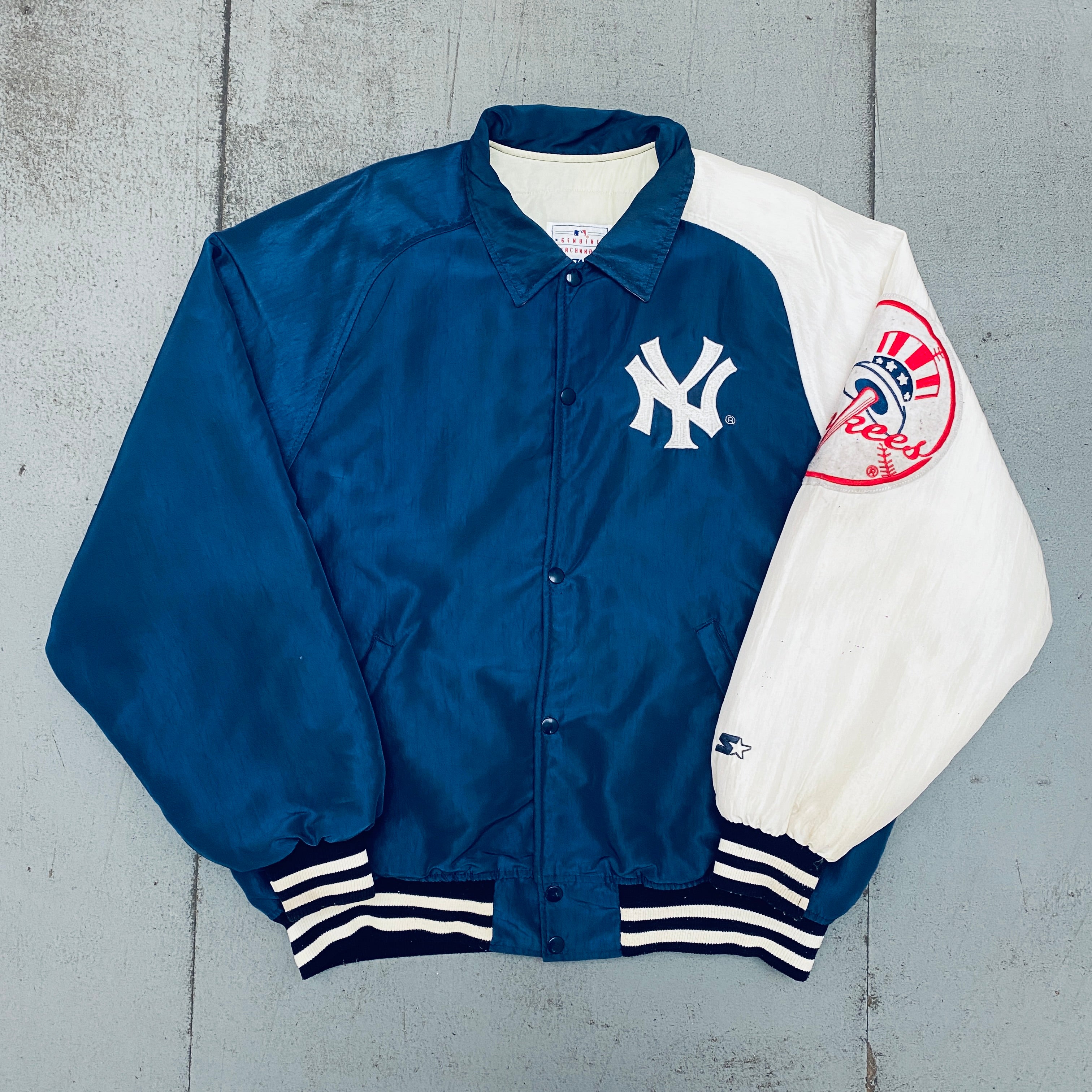 New York Yankees 1990s Vintage Coach's Dugout Starter Bomber Jacket - Authentic MLB Baseball Jacket for Men (Size L/XL) | Perfect for Baseball Games, Sports Events & Streetwear Fashion
