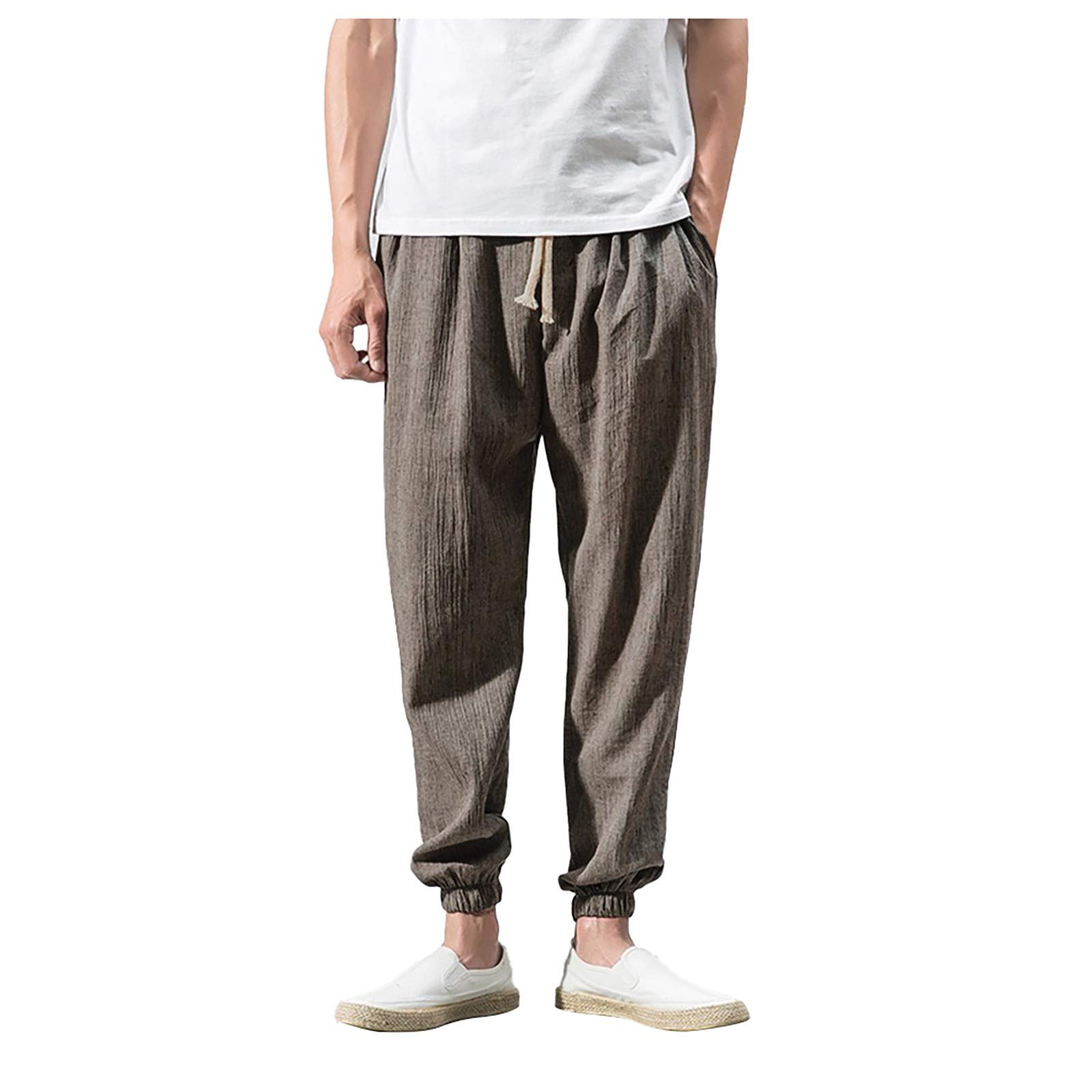 Breathable Linen Yoga Pants for Men - Slim Fit Harem Ankle-Length Casual Sweatpants | Grey Baggy Sports Trousers for Gym, Lounge & Travel