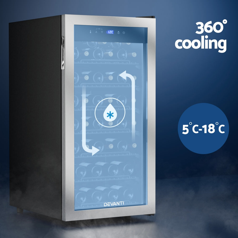 Devanti 42 Bottle Dual Zone Wine Cooler Refrigerator - Freestanding Wine Fridge for Red & White Wines - Perfect for Home Bar, Kitchen, or Basement Wine Storage