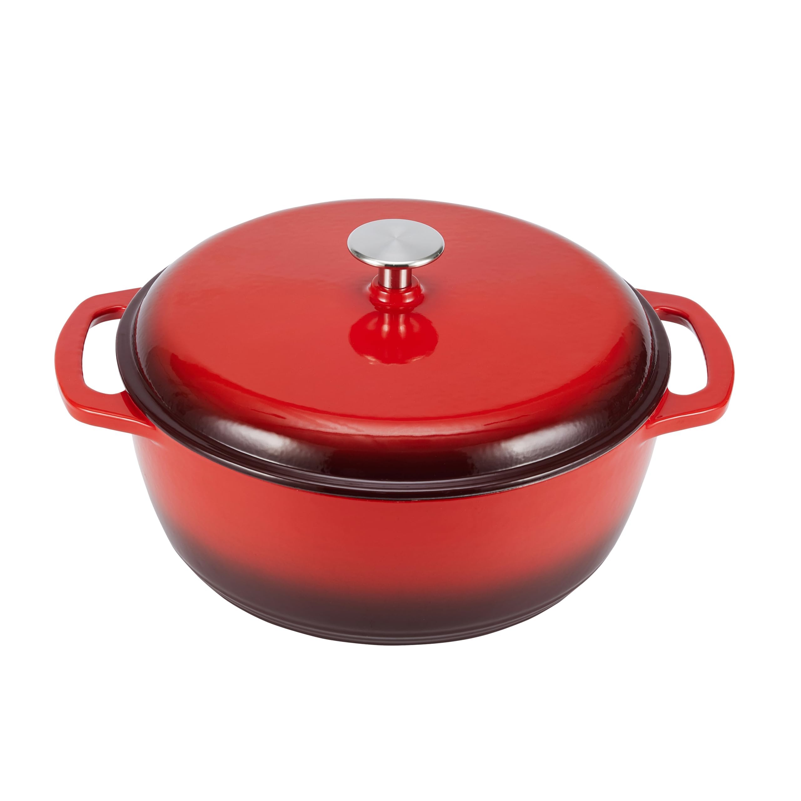 Amazon Basics Enameled Cast Iron Dutch Oven with Lid - 7.3 Quart Round Heavy-Duty Pot with Dual Handles, Red - Perfect for Braising, Stewing, Baking Bread & Slow Cooking Soups