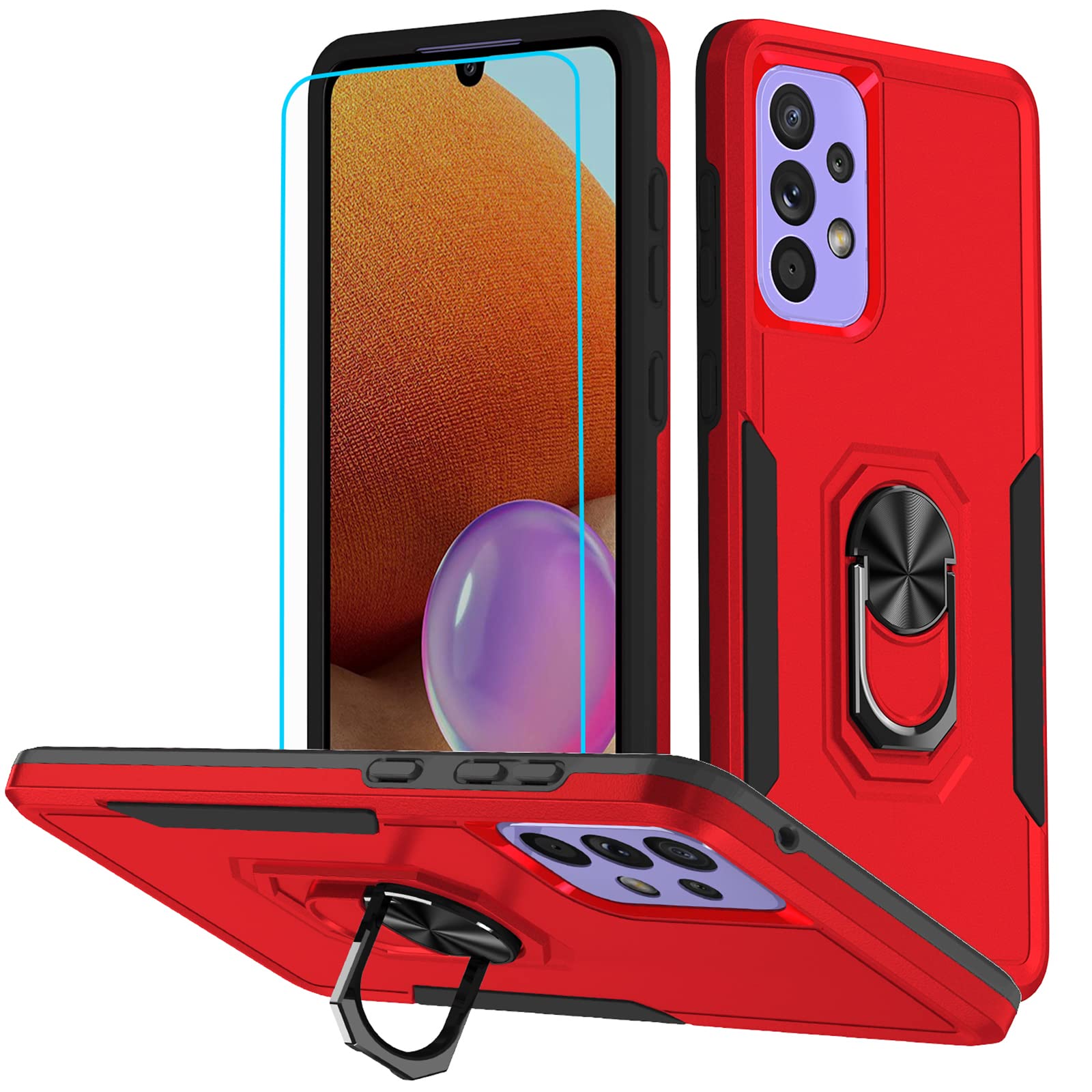 **Samsung Galaxy A33 5G Case, M MAIKEZI Military-Grade Armor Phone Cover with HD Screen Protector, Magnetic Ring & Kickstand – Car Mount Compatible, Shockproof Protection (KTZ Red/Black) – Perfect for Work, Travel & Outdoor Adventures**