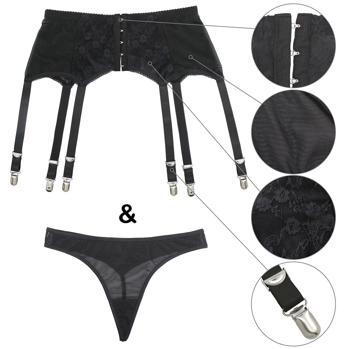 GARGALA Women's Lace Garter Belt for Thigh High Stockings - High Waist Suspender & Thong Set with 6 Duck Clips | Perfect for Bridal Lingerie, Boudoir Photography & Special Occasions