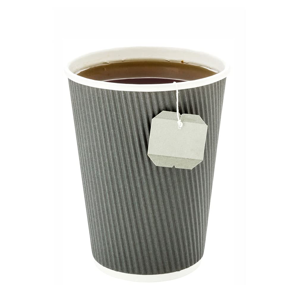 12oz Disposable Coffee Cups - 25 Pack Insulated Ripple Wall Paper Cups with Rolled Rim for Hot Coffee, Tea & Beverages | Perfect for Cafes, Offices, Events & Takeout | Lids Sold Separately (Gray)