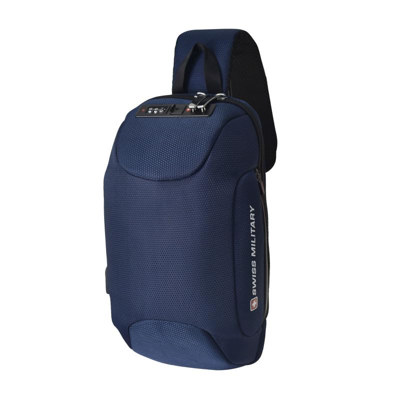 SWISS MILITARY Blue Beast Cross Body Bag with 3-Dial Concealed Lock, USB Charging Port & Quick Access Pocket - 7L Capacity | Secure Travel, Daily Commute & Outdoor Adventures
