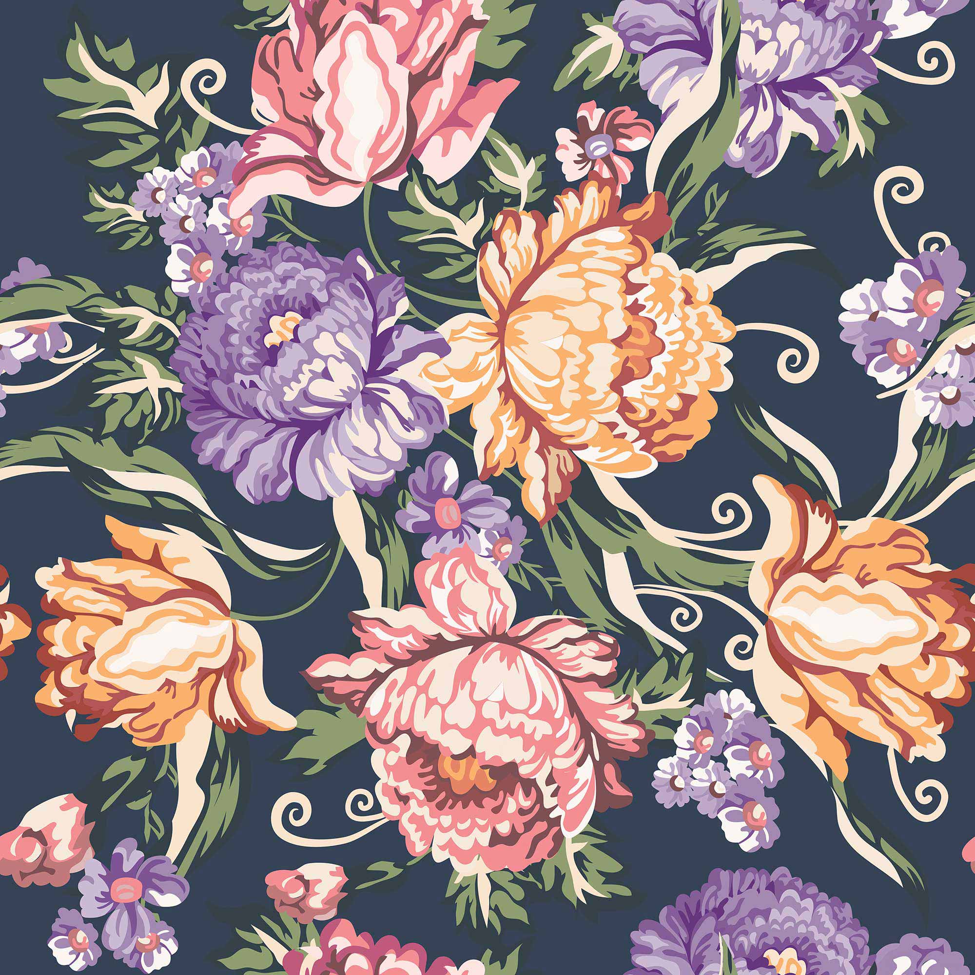 Orange Flowers Peel and Stick Removable Wallpaper 6678 - Self-Adhesive Decorative Wall Covering for Bedroom, Living Room & Nursery Decor