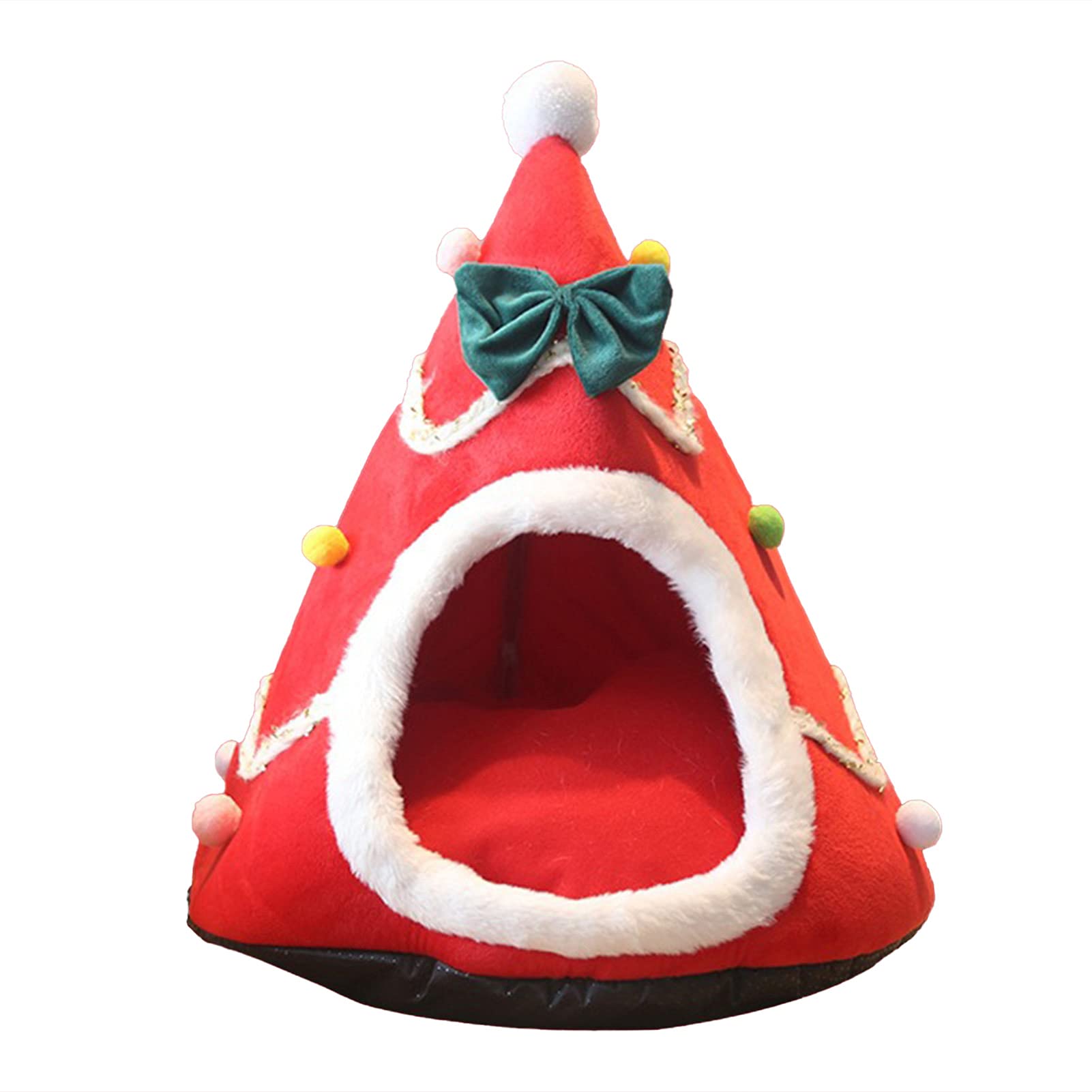 TOLUON Christmas Cat Bed for Indoor Cats - Warm Cozy Cave Bed with Removable Cushion, Anxiety Relief Pet Bed for Small Dogs & Cats (Red) - Perfect Holiday Gift for Pets to Sleep & Relax
