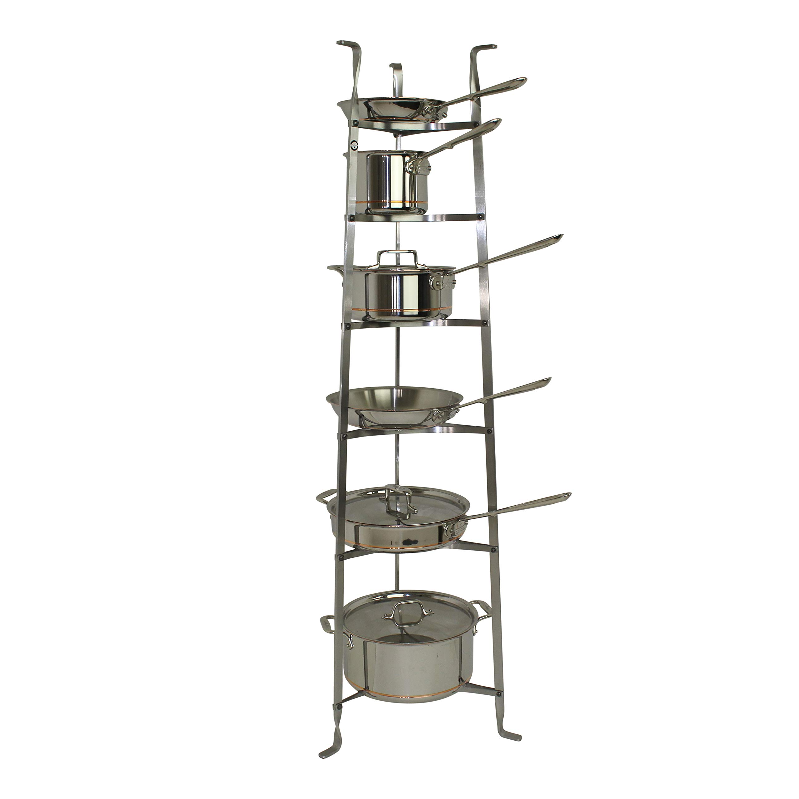 Enclume 6-Tier Cookware Stand - Free Standing Pot Rack Organizer - Hammered Steel Kitchen Storage (Unassembled) - Perfect for Small Kitchens & Apartment Cooking Spaces