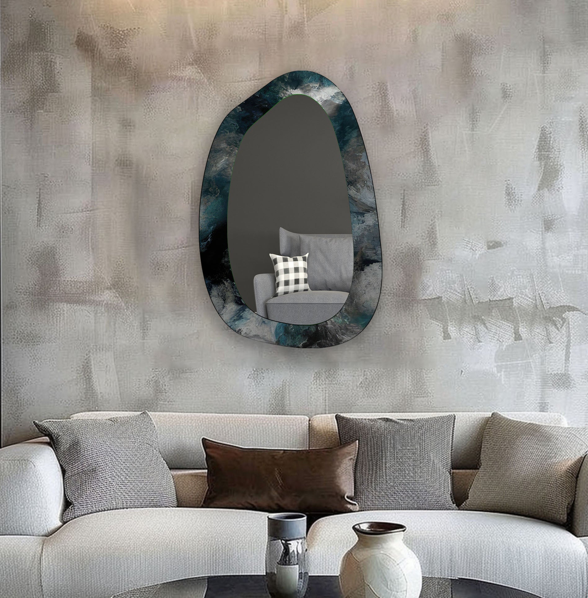 Abstract Green Large Wall Mirror for Bedroom Decor - Perfect for Modern Home, Living Room, or Entryway