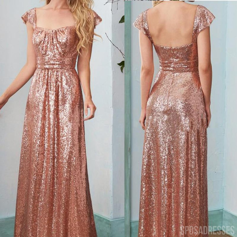 Elegant A-Line Cap Sleeves Sequin Long Bridesmaid Dresses - WG882 | Perfect for Weddings, Prom & Formal Events