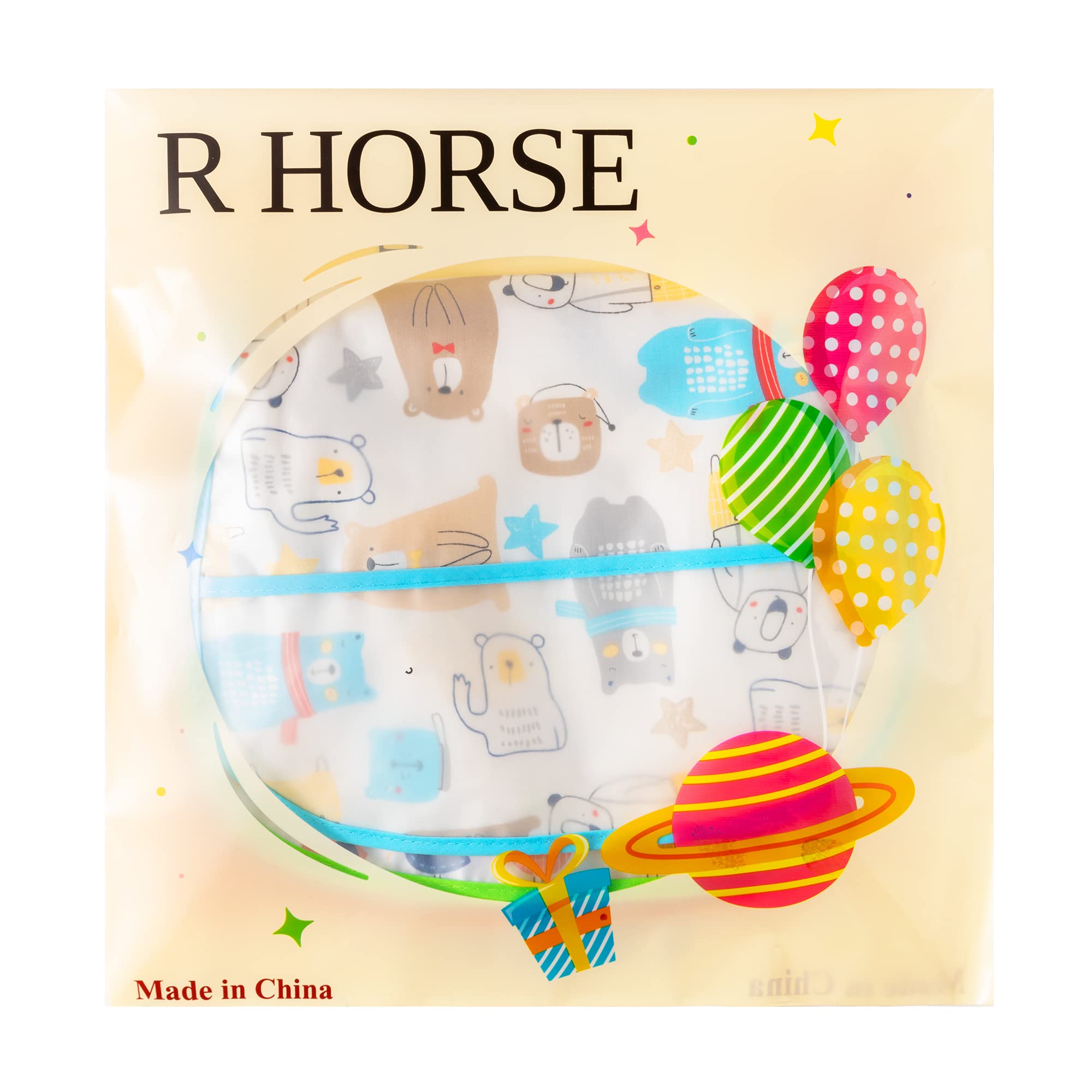 R HORSE 5-Pack Waterproof Baby Bibs with Crumb Catcher Pocket & Snap Buttons - Soft Feeding Bib Set for Infants 6-24 Months - Perfect for Mealtime, Travel & Daycare Use