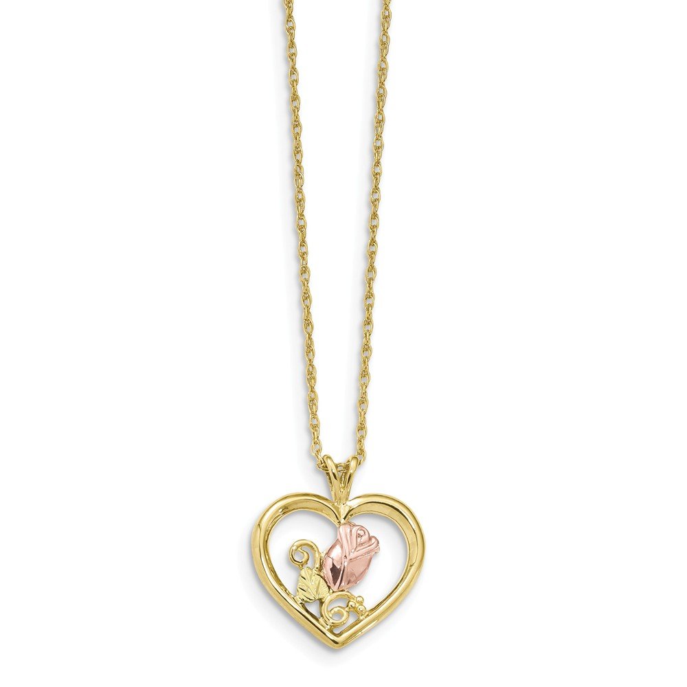 10K White, Yellow & Rose Gold Three-Tone Heart Necklace with Black Hills Gold Accents | Romantic Gift for Her | Perfect for Anniversaries, Valentine's Day & Special Occasions