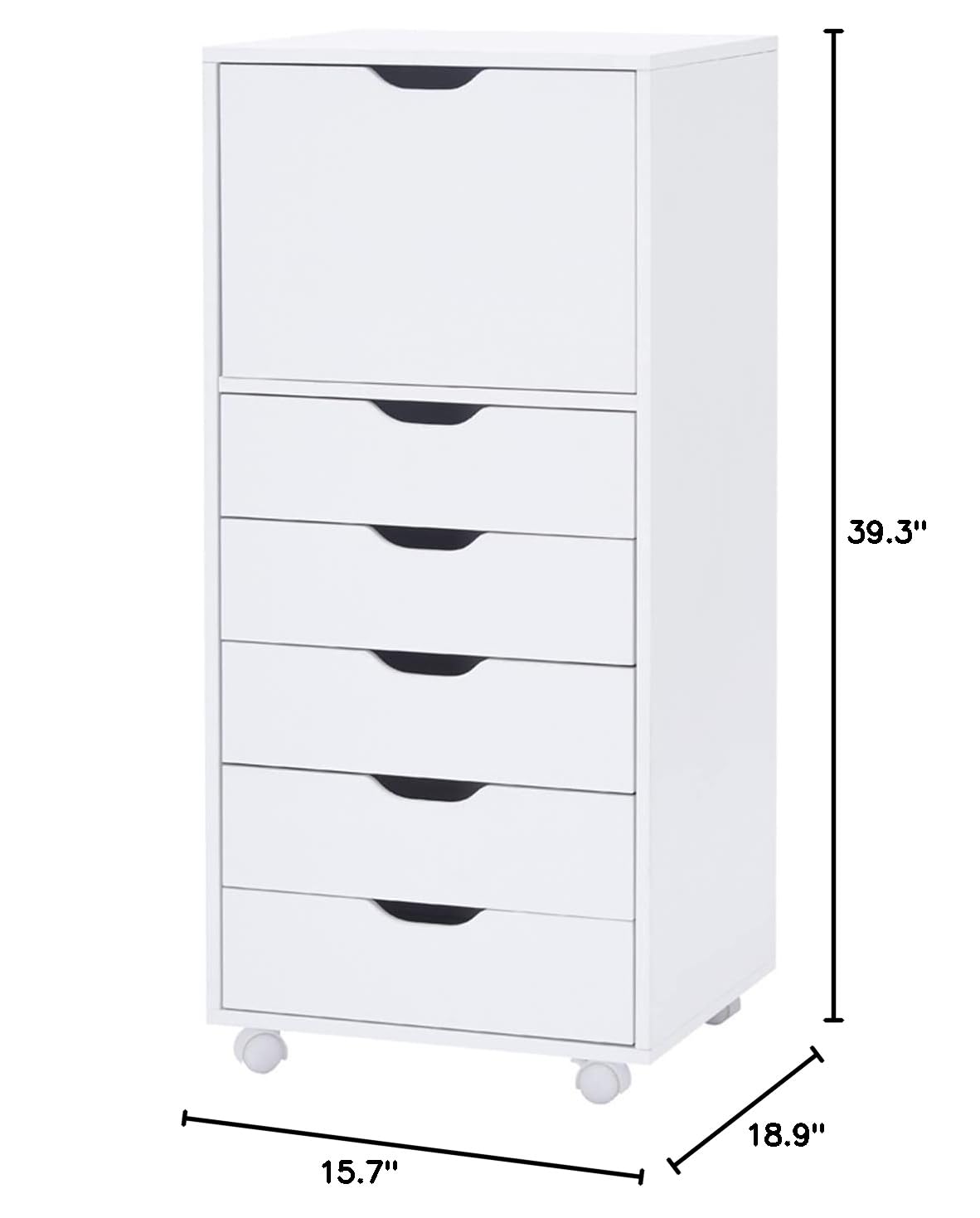 Naomi Home 6-Drawer Office Storage File Cabinet with Wheels - White | Under Desk Storage for Home Office, 180 lbs Capacity | Perfect for Printer Stand & Document Organization