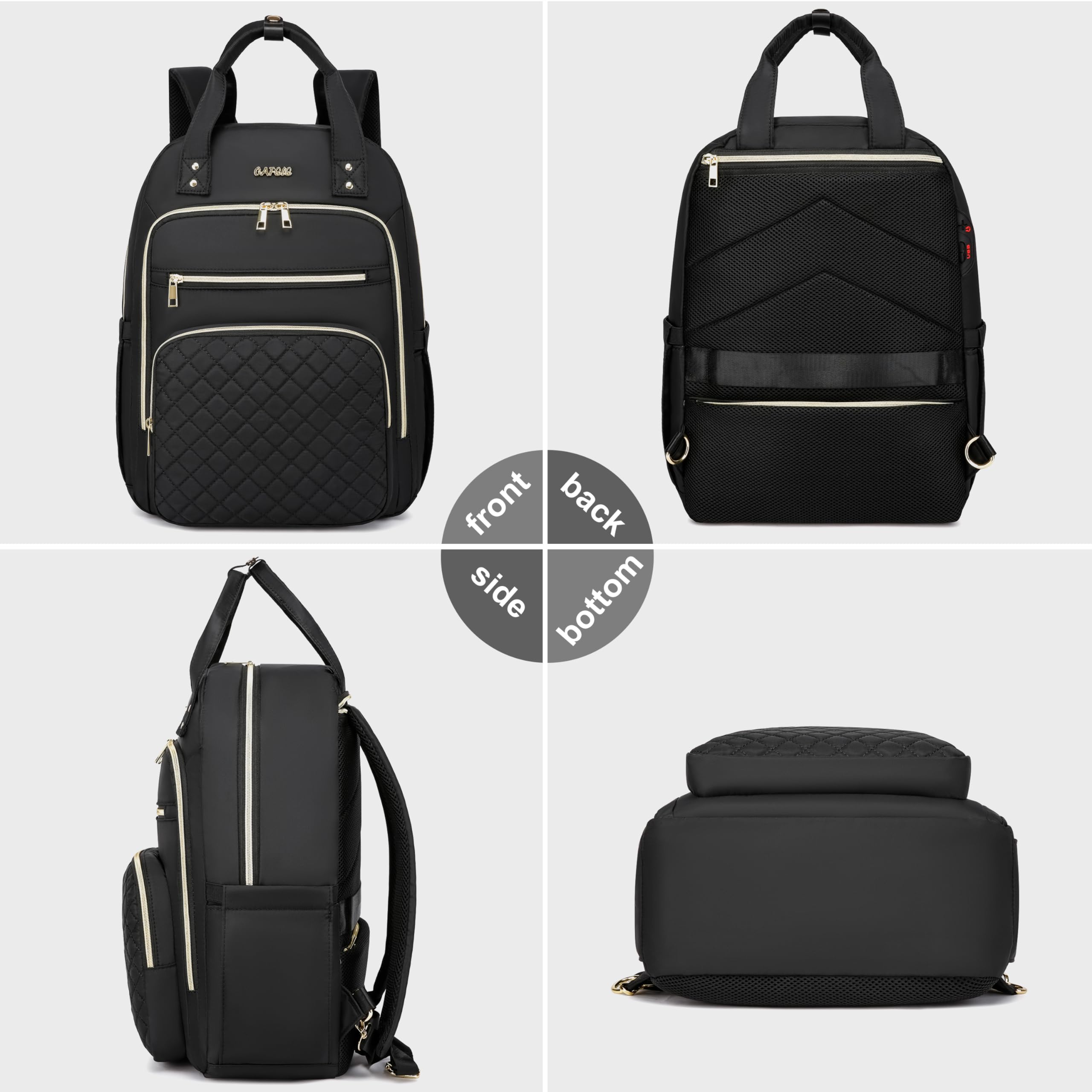 CAFELE Women's Convertible Backpack with USB Charging Port - 17.3 Inch Anti-Theft Laptop Backpack for College, Work & Travel | Stylish Shoulder Purse & Business Bag (Quilted Black) - Perfect for Commuting, Office, School, Campus Life & Daily Use | Great for Professionals, Students & Teachers | Ideal for Business Meetings, Coffee Shops, Air Travel & Urban Lifestyle