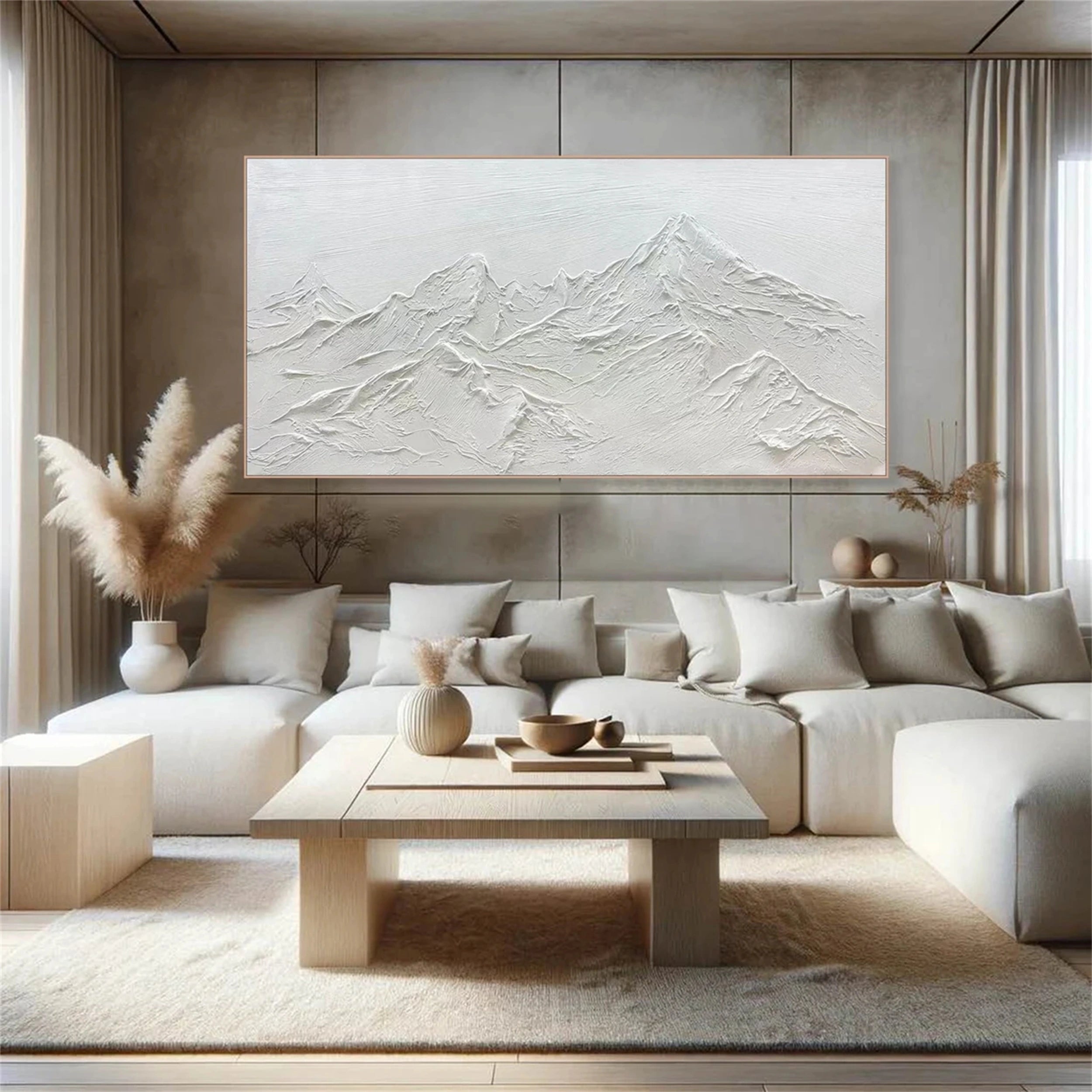 White Minimalist Textured Painting Canvas #MM107 - Modern Abstract Wall Art for Living Room, Bedroom & Office Decor