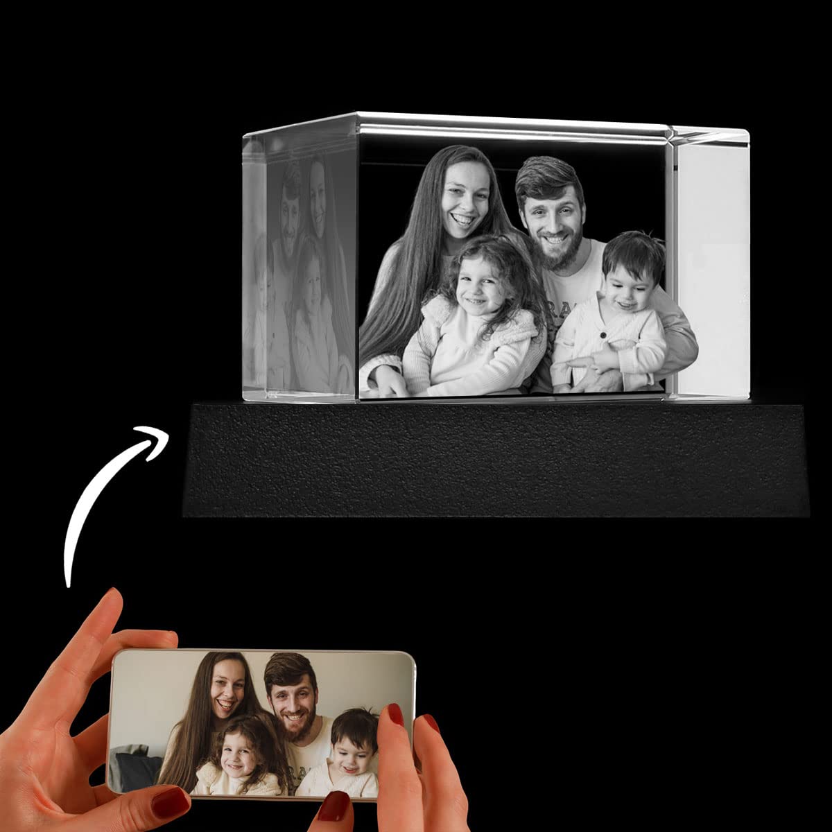 Roniatic 3D Crystal Photo with Custom Engraving - Personalized Anniversary Gift for Women, Men, Couples, Family (Mom, Dad, Sister, Brother, Grandma) - Laser Etched Memorial Keepsake with Black Light Base - X-Large Landscape Size - Perfect for Birthdays, Weddings & Home Decor