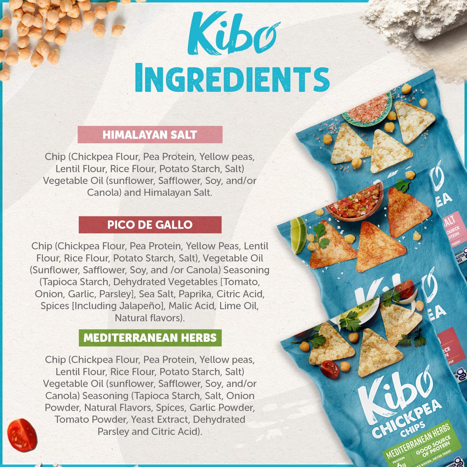 Kibo Chickpea Chips 3 Flavor Variety Pack - High Protein & Fiber, Gluten-Free, Vegan Snacks, Non-GMO, Plant-Based, Made with Real Vegetables - 1oz Bags (18 Pack) | Healthy On-The-Go Snacking, Office Lunch, School Treats & Road Trips