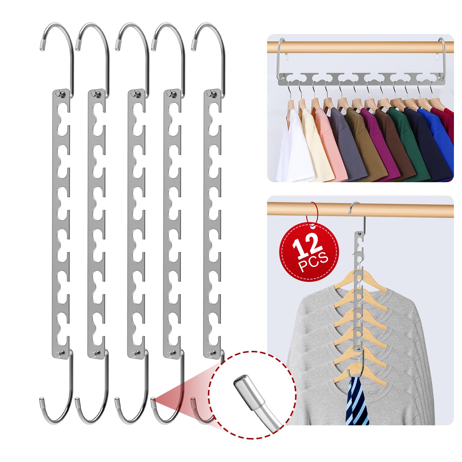 12 Pack Space Saving Metal Magic Hangers - Stainless Steel Closet Organizer for College Dorm, Home & Travel | Heavy Duty Clothes Hanger for Wardrobe Organization & Small Spaces