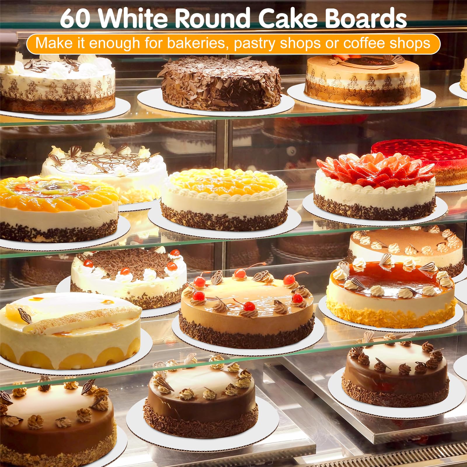 60 Pcs 10 Inch Round White Cardboard Cake Boards for Birthday, Wedding & Party Dessert Displays