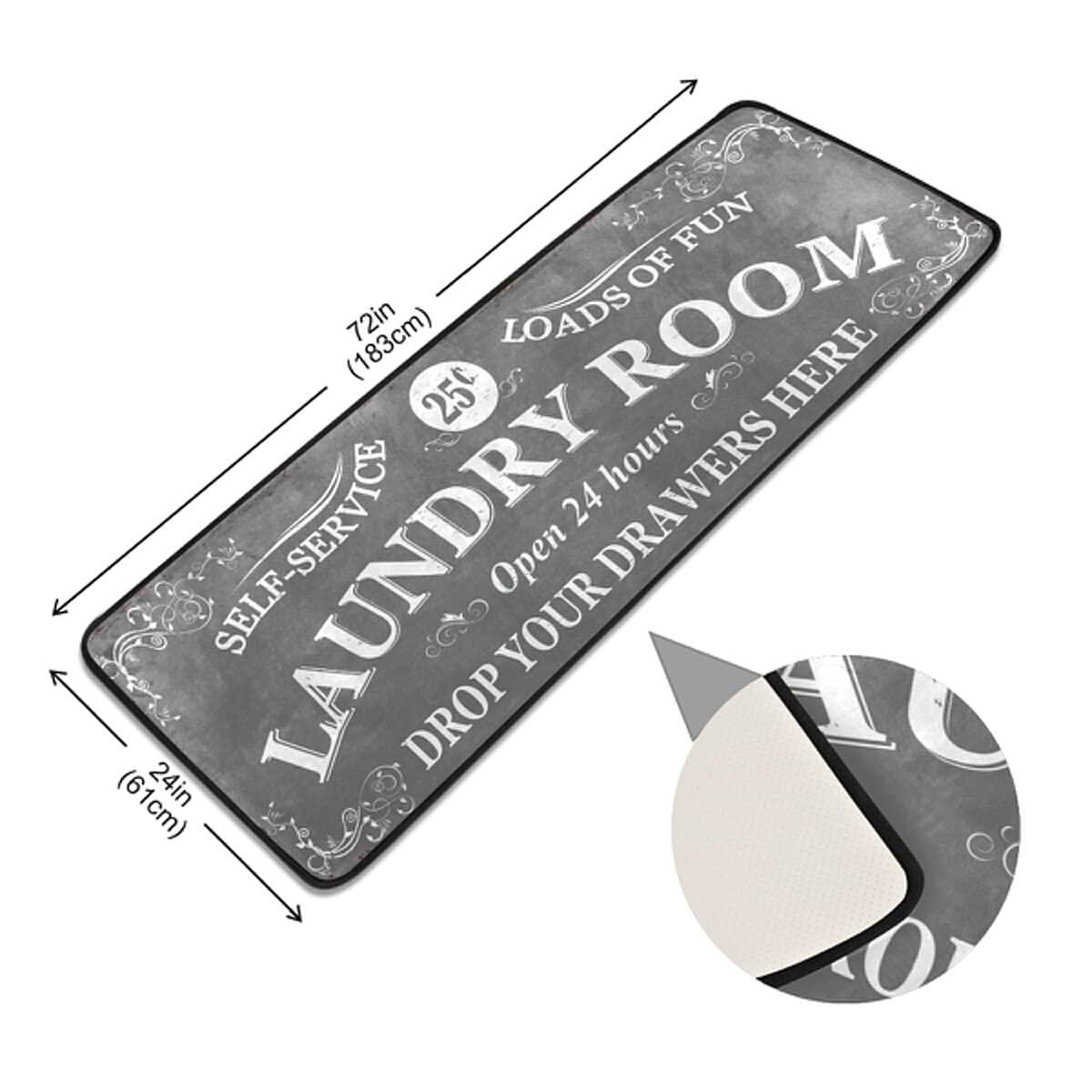 Farmhouse Laundry Room Rug - Machine Washable Runner Rug 72x24 Inches, Grey - Perfect for Laundry Room Floor, Front of Washer Dryer & Farmhouse Decor