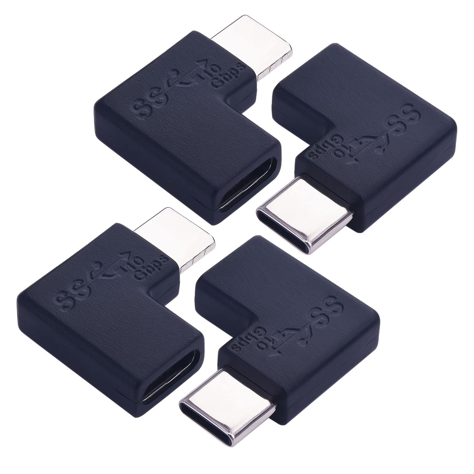 90 Degree USB C Right Angle Adapter - USB 3.1 Gen 2 Male to Female Extension Connector (10Gbps, 4 Pack) for MacBook Pro, iPad Pro, Galaxy S23 & More Devices