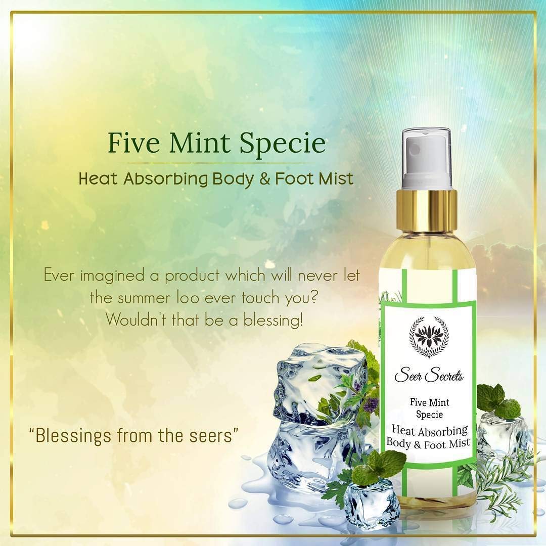 Seer Secrets Five Mint Cooling Body & Foot Mist Spray – 100ml Refreshing Liquid Air Conditioner for Men & Women | Perfect for Gym, Travel & Hot Weather Relief