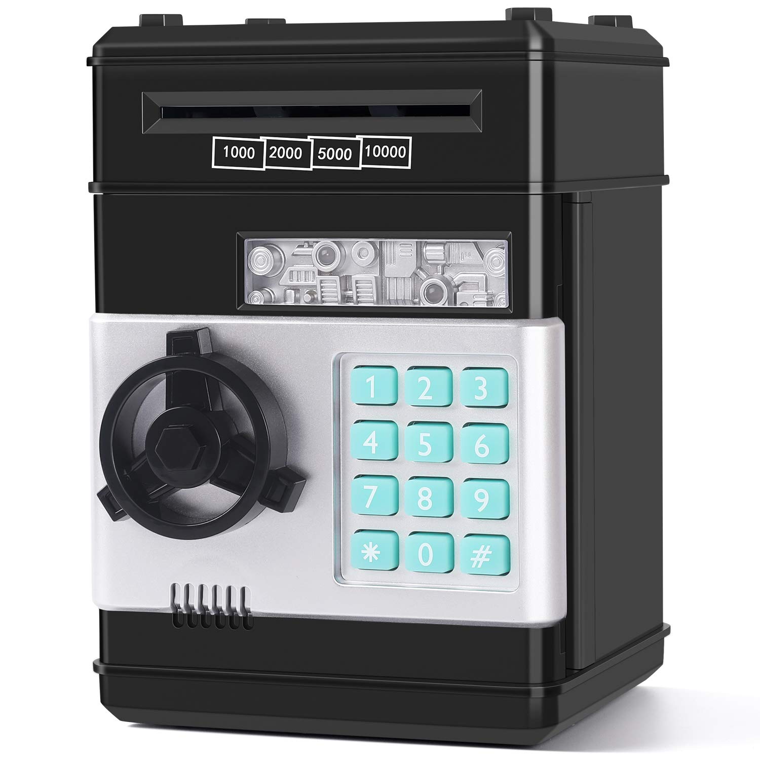 KMiKE Electronic Piggy Bank for Kids - Password Protected ATM Money Saver with Coin Slot | Cartoon Digital Cash Bank | Fun Financial Learning Toy for Boys & Girls | Perfect Gift for Birthdays & Holidays (Black) - Teach Kids Money Management at Home & School