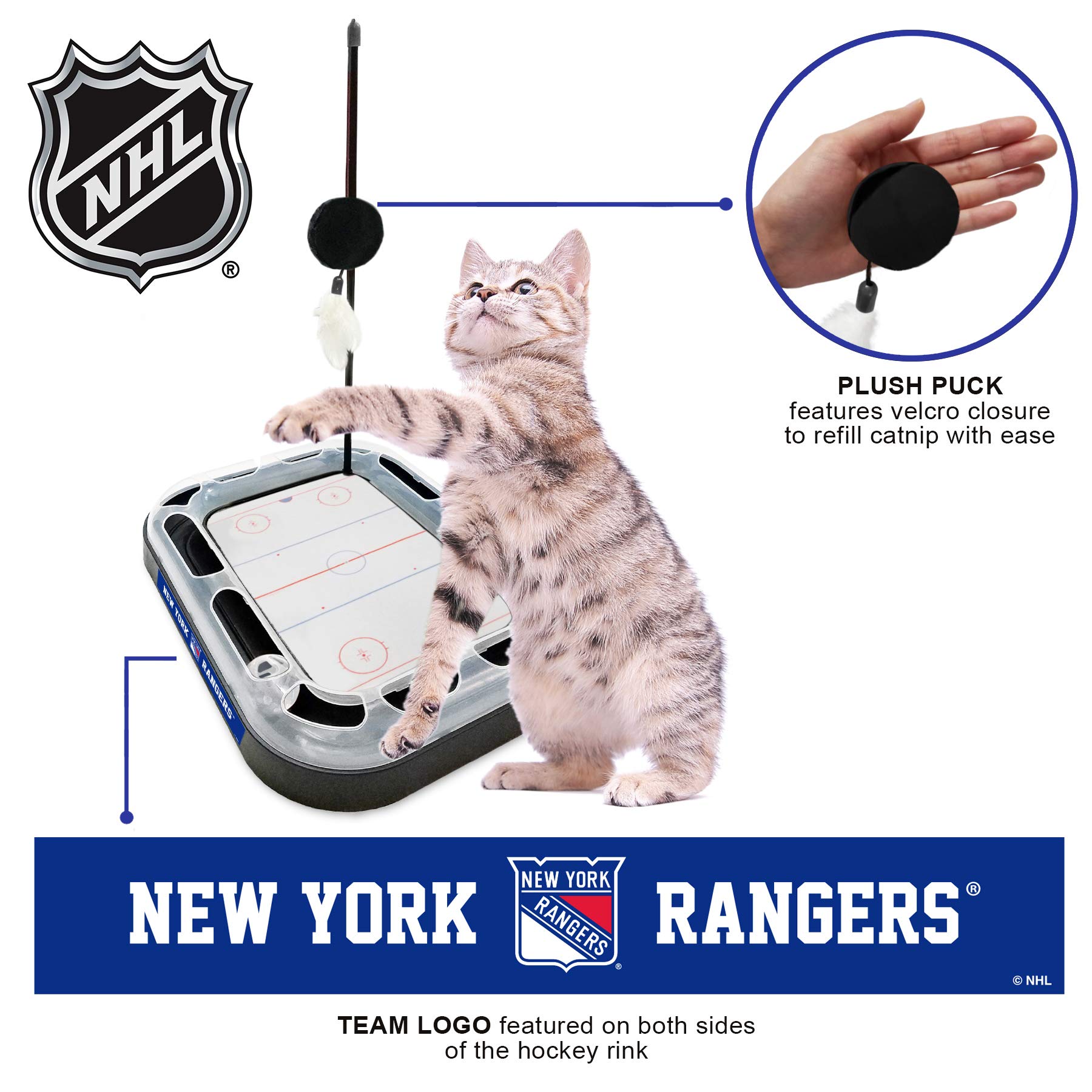 New York Rangers Hockey Themed Cat Scratching Toy - 5-in-1 Interactive Cat Scratcher with Ball Bell Tracks for Indoor Play & Exercise - Perfect for NHL Fans' Pets & Small Space Cat Entertainment