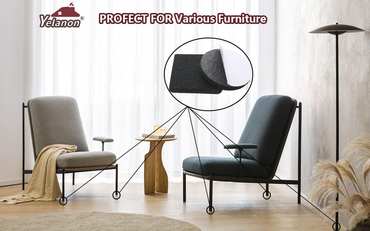Yelanon 24-Pack 2.5 Inch Premium Black Felt Furniture Pads for Hardwood Floors - Chair Leg Protectors, Scratch Prevention for Tables & Sofas - Perfect for Home, Office & Dining Room Furniture Protection