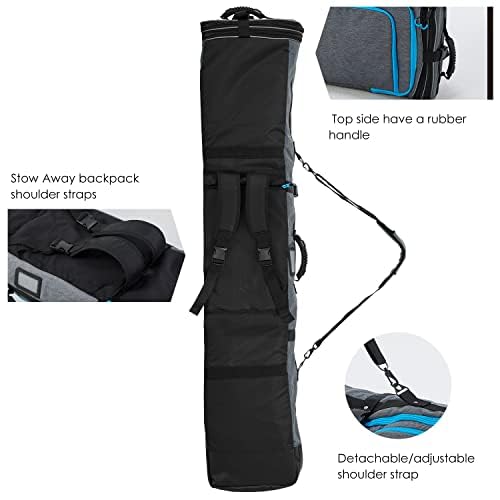XCMAN Expandable Padded Snowboard Bag for Air Travel - Adjustable Ski Bag (63-75In) - Waterproof Protection for Snowboards & Skis - Perfect for Winter Sports & Mountain Vacations