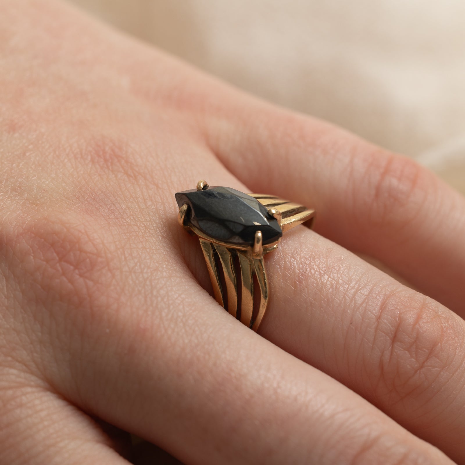 Hematite Chevron Ring - 2.62 Carat Natural Stone Jewelry - Size 8.75 - Adjustable Statement Ring for Women - Perfect for Boho Fashion, Gift Giving & Everyday Wear