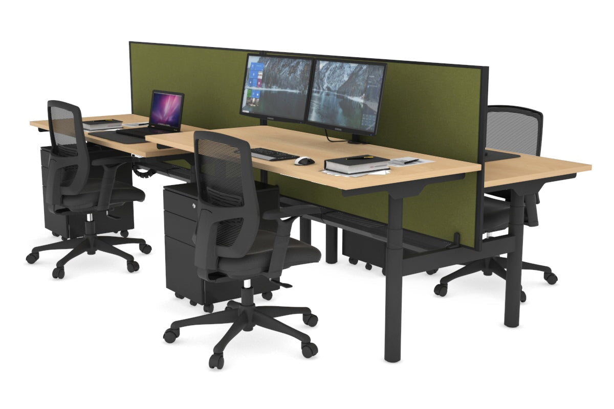 Flexi Premium Height Adjustable 4-Person H Bench Workstation - Black Frame [1800L x 700W] - Ergonomic Office Desk for Collaborative Workspaces & Home Offices