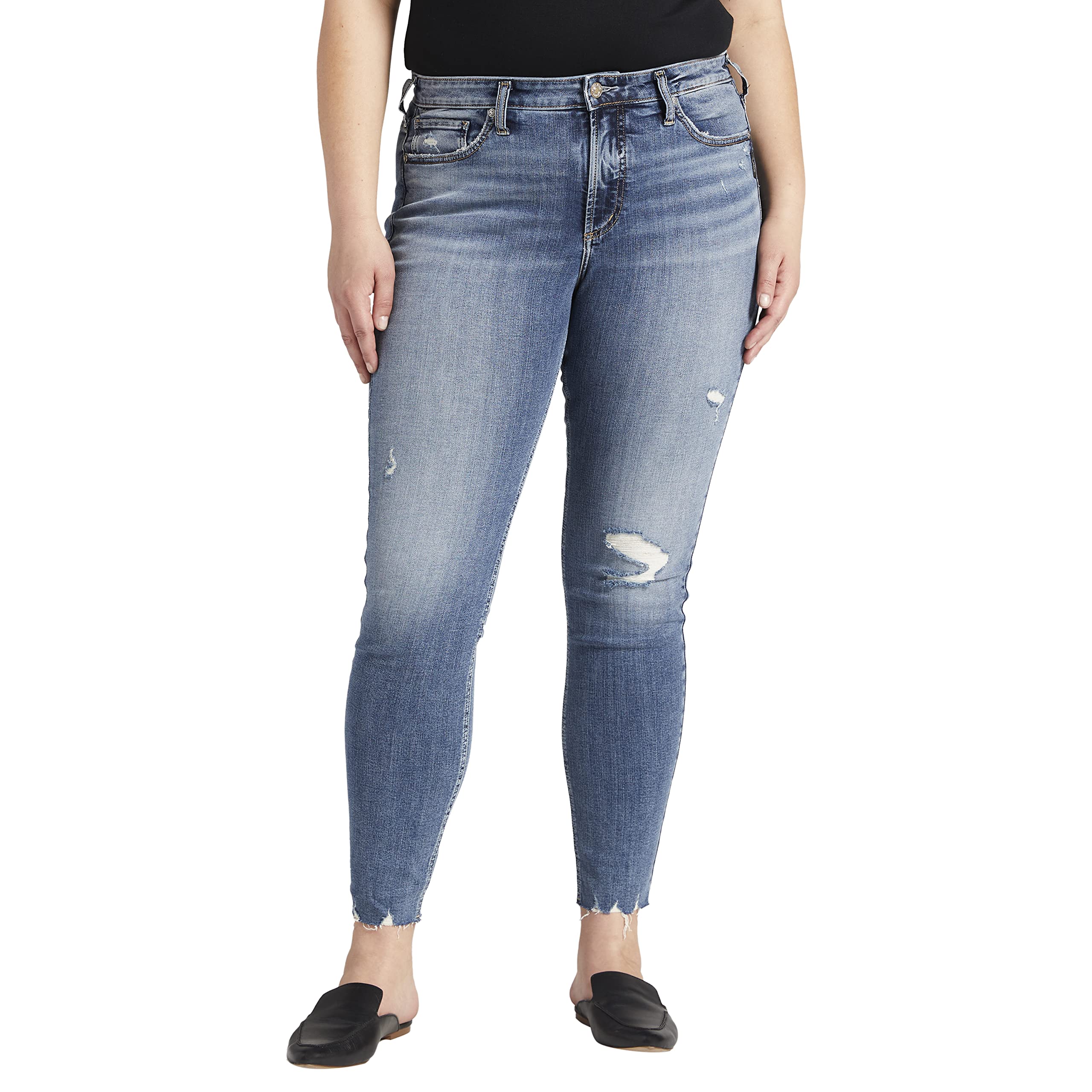 Silver Jeans Co. Women's Plus Size Most Wanted Mid Rise Skinny Jeans - Comfortable Stretch Denim, Medium Wash (EGX269, Size 22W x 29L) - Perfect for Casual Wear, Office & Night Out