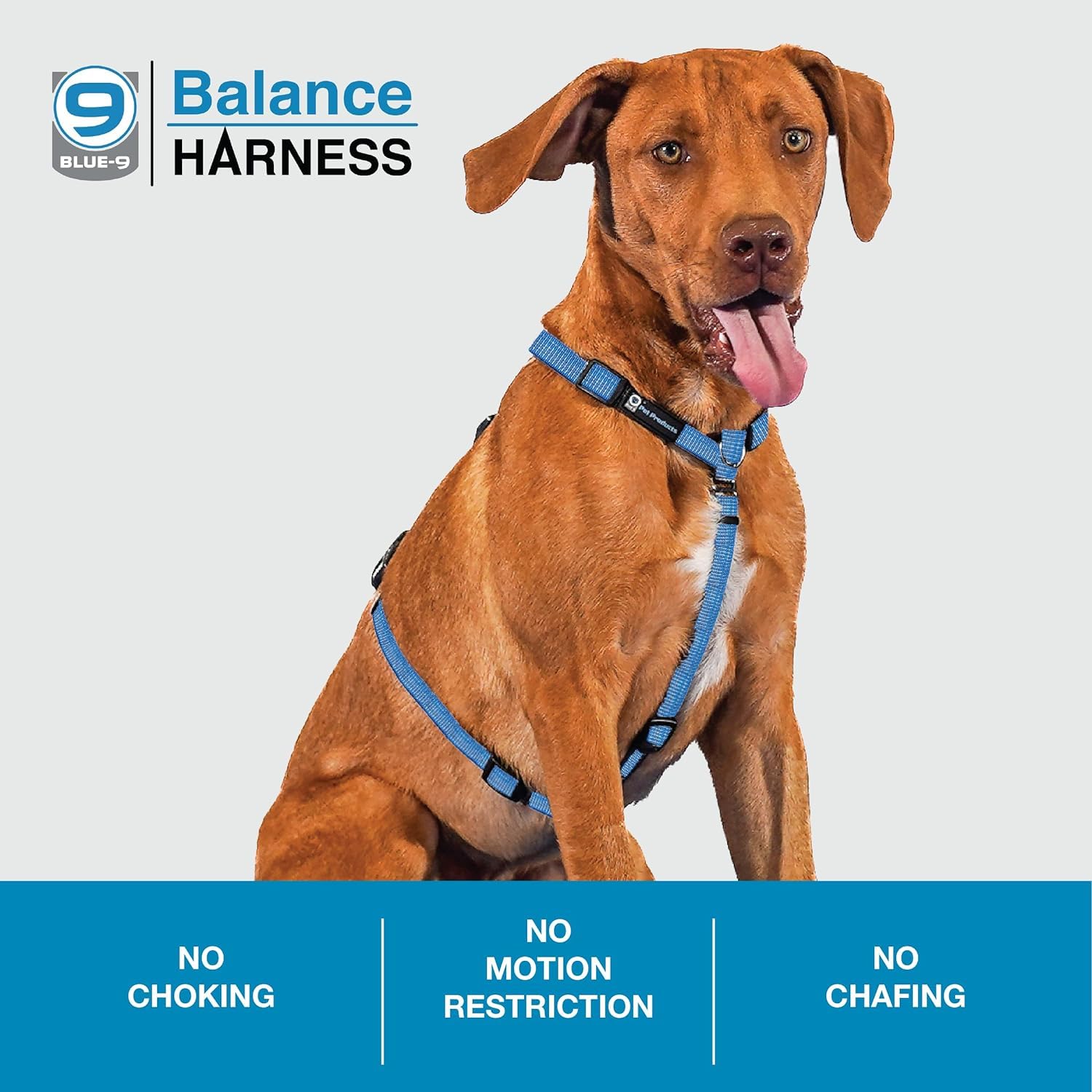 Blue-9 Reflective Buckle-Neck Balance Harness - Adjustable No-Pull Dog Harness with 3M Reflective Stitching for Training & Obedience - Medium Size Blue - Made in USA - Perfect for Walking, Running & Nighttime Safety
