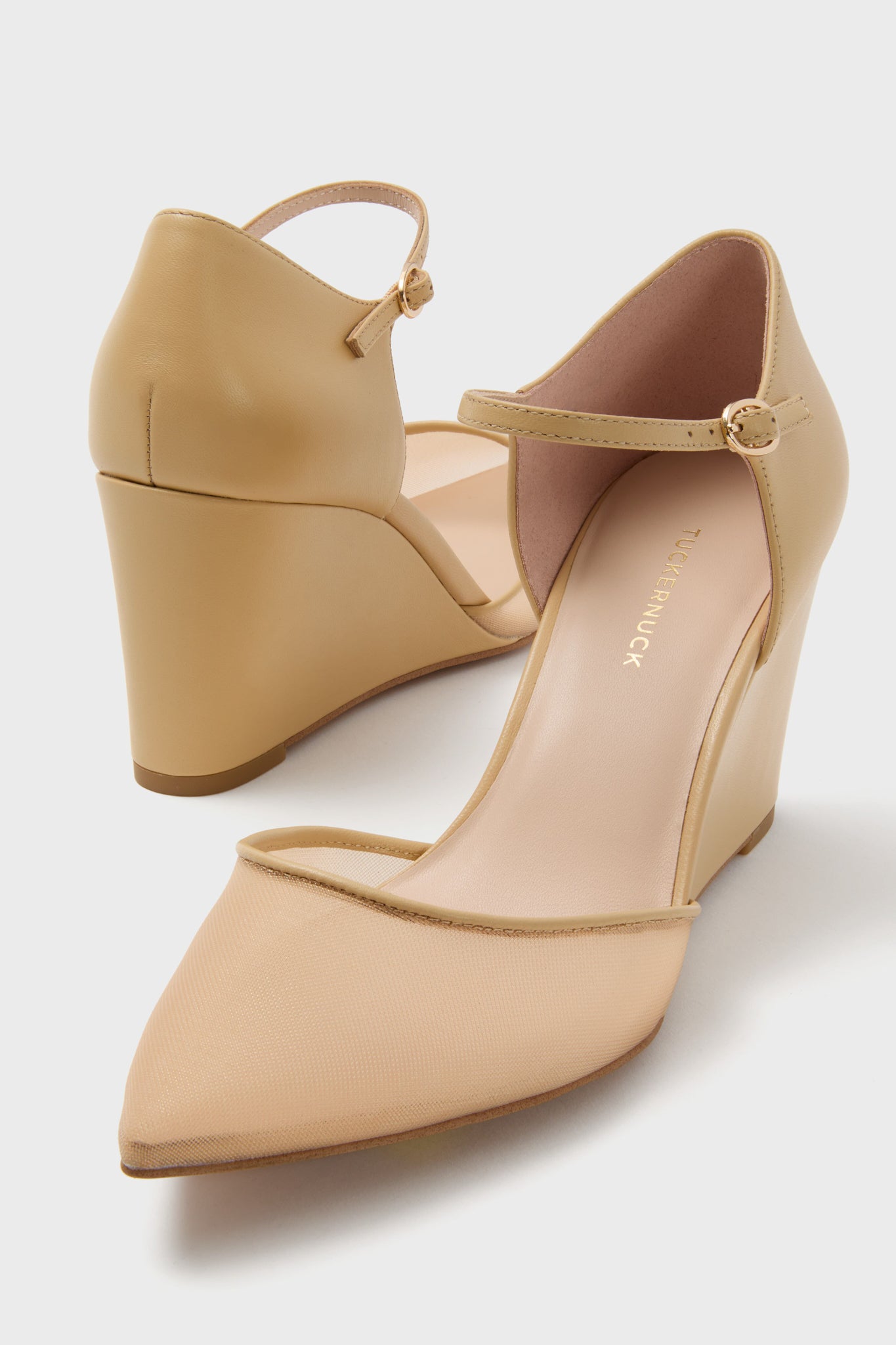 Blush Mesh Darcy Wedges - Women's Fashion Chunky Heel Sandals for Summer, Comfortable & Stylish | Perfect for Beach, Parties, and Casual Outings