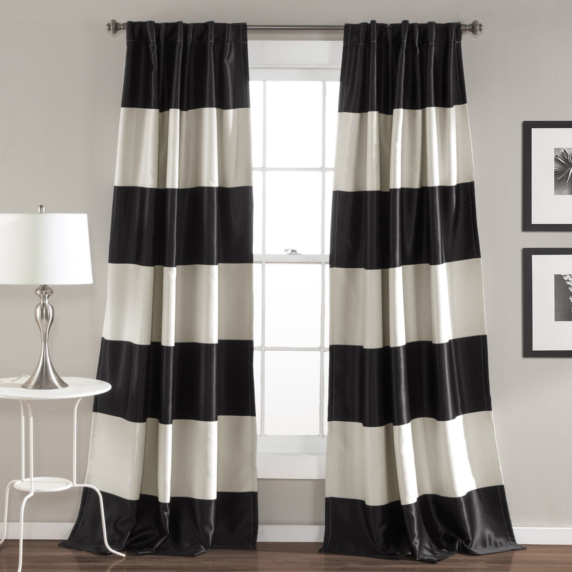 Montego Stripe Light Filtering Window Curtain Set - Blackout Sheer Drapes for Living Room & Bedroom - Soft Textured Modern Curtain Panels with Grommets (2 Panels, 52x84 Inches)