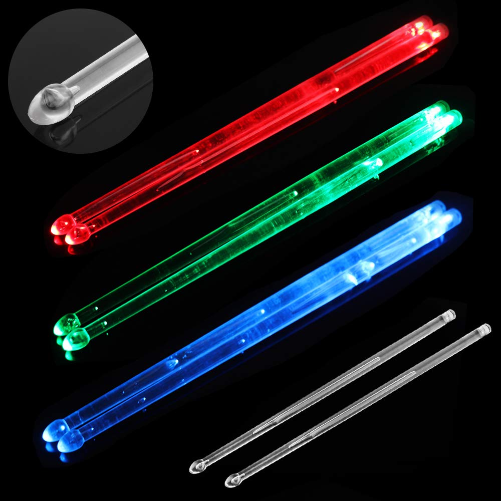 Bright LED Light Up Drumsticks - 5A Glow in The Dark Drum Sticks with Blue Lights for Kids & Adults - Perfect for Night Performances, Concerts & Practice Sessions