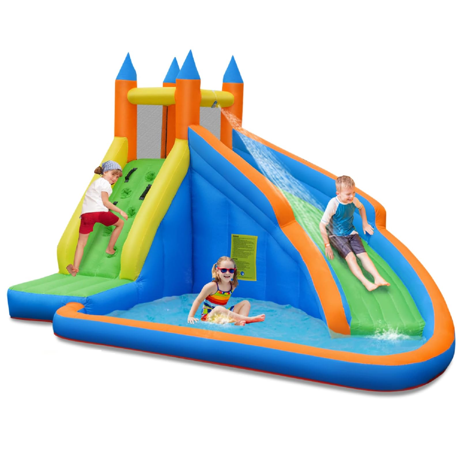 **HONEY JOY Inflatable Water Slide - Giant Backyard Water Park Castle with Climbing Wall & Splash Pool | Bouncy House for Kids & Adults | Outdoor Blow Up Water Slides for Summer Parties, Birthdays & Family Fun (Blower Not Included)**